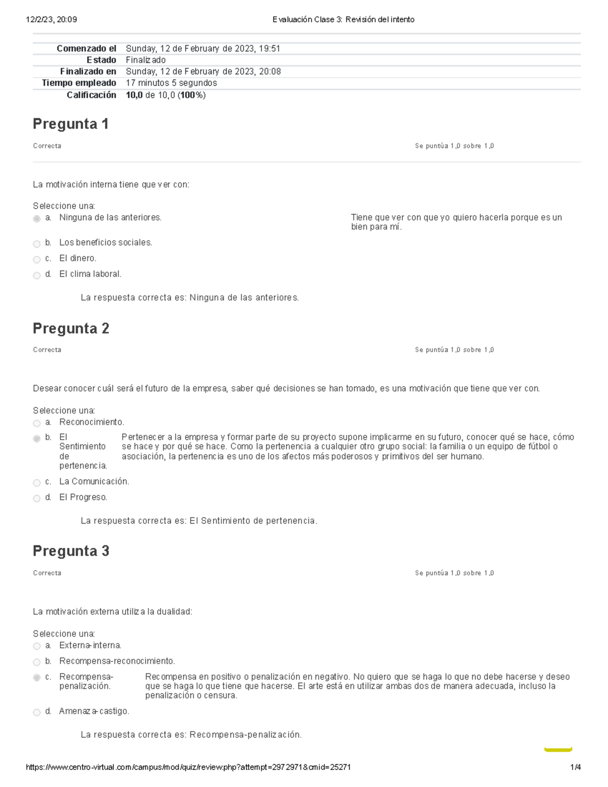 Evaluación Clase 3 Revisión Del Intento - Comenzado El Sunday, 12 De ...