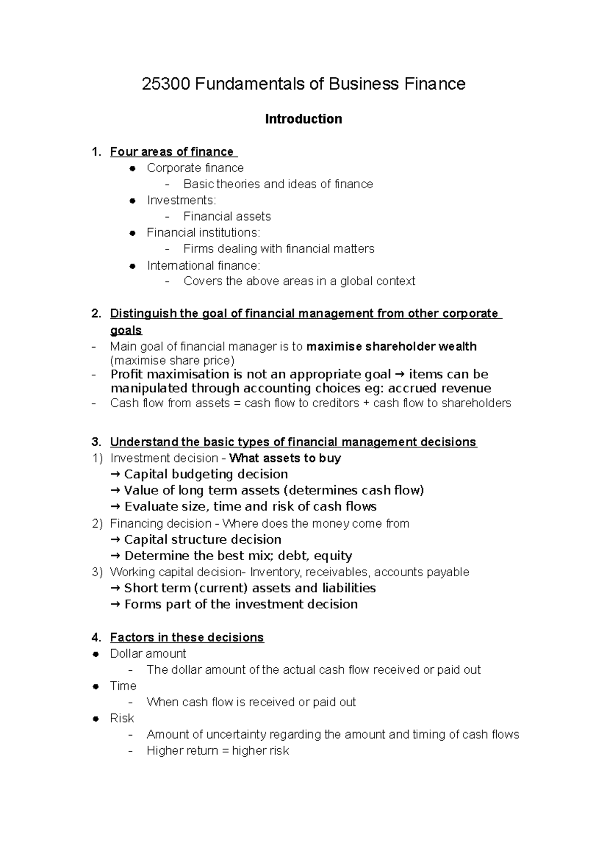 25300 Fundamentals of Business Finance - 25300 Fundamentals of Business ...