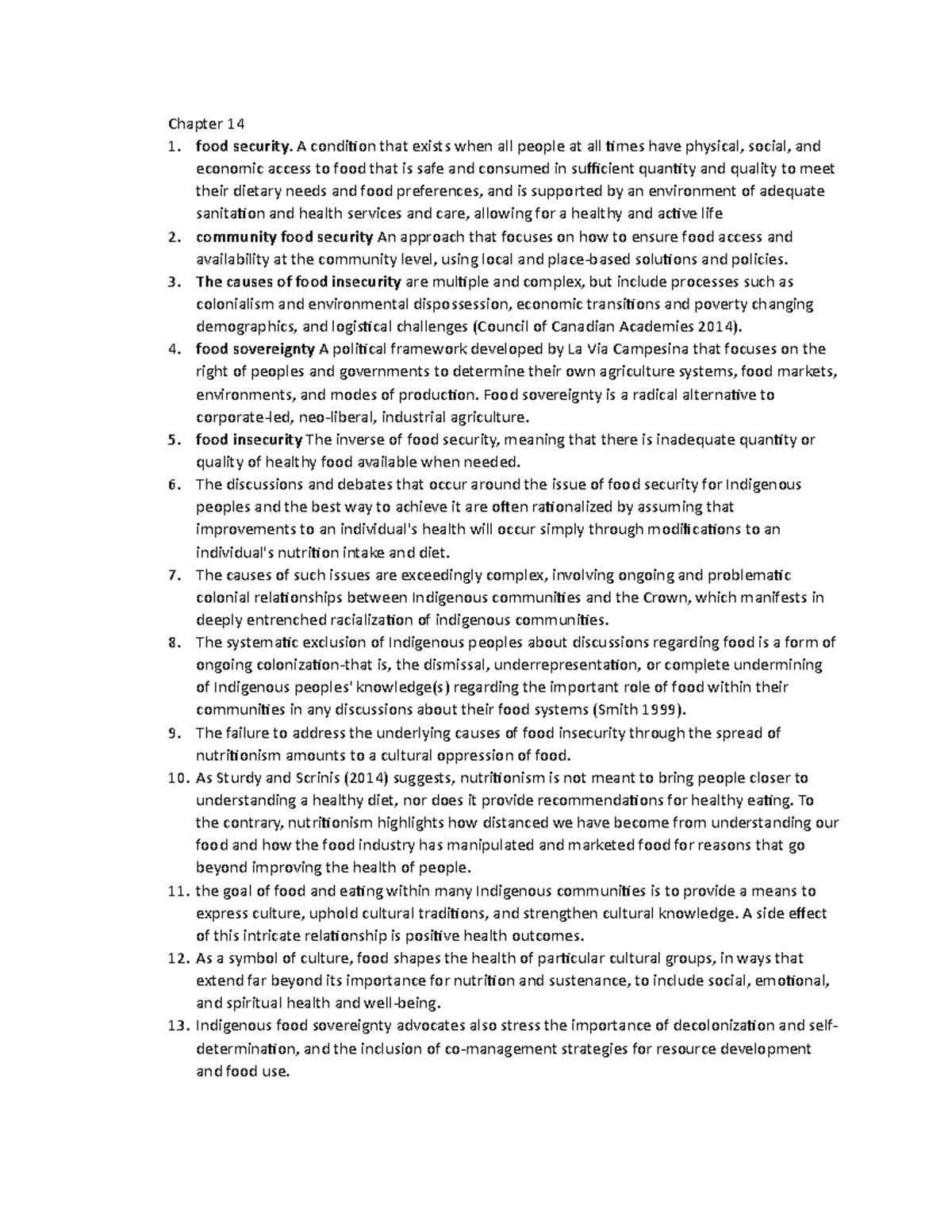 Reading Notes chapter 14 - Chapter 14 food security. A condition that ...