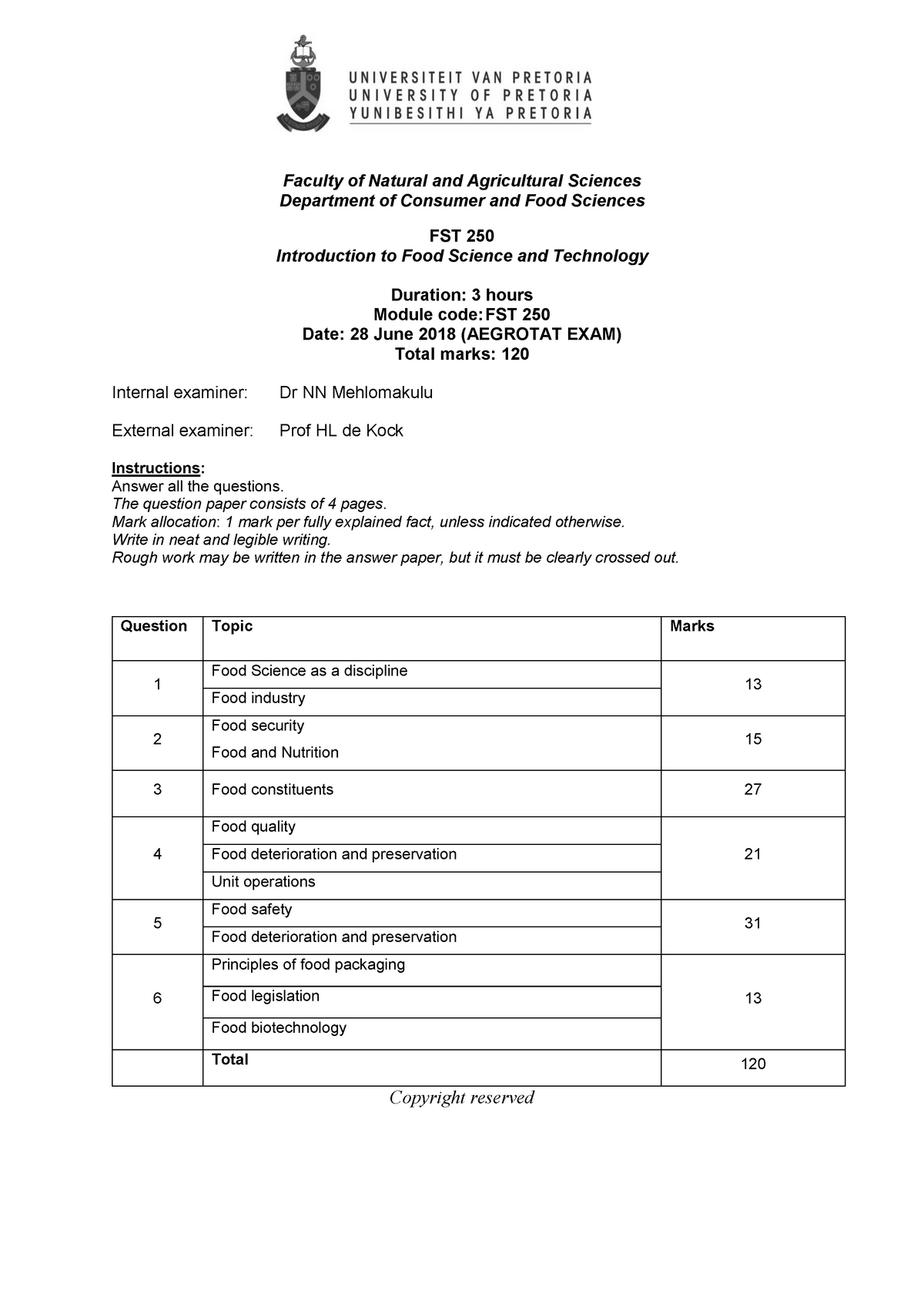 Exam June 2018, Questions - Faculty Of Natural And Agricultural ...