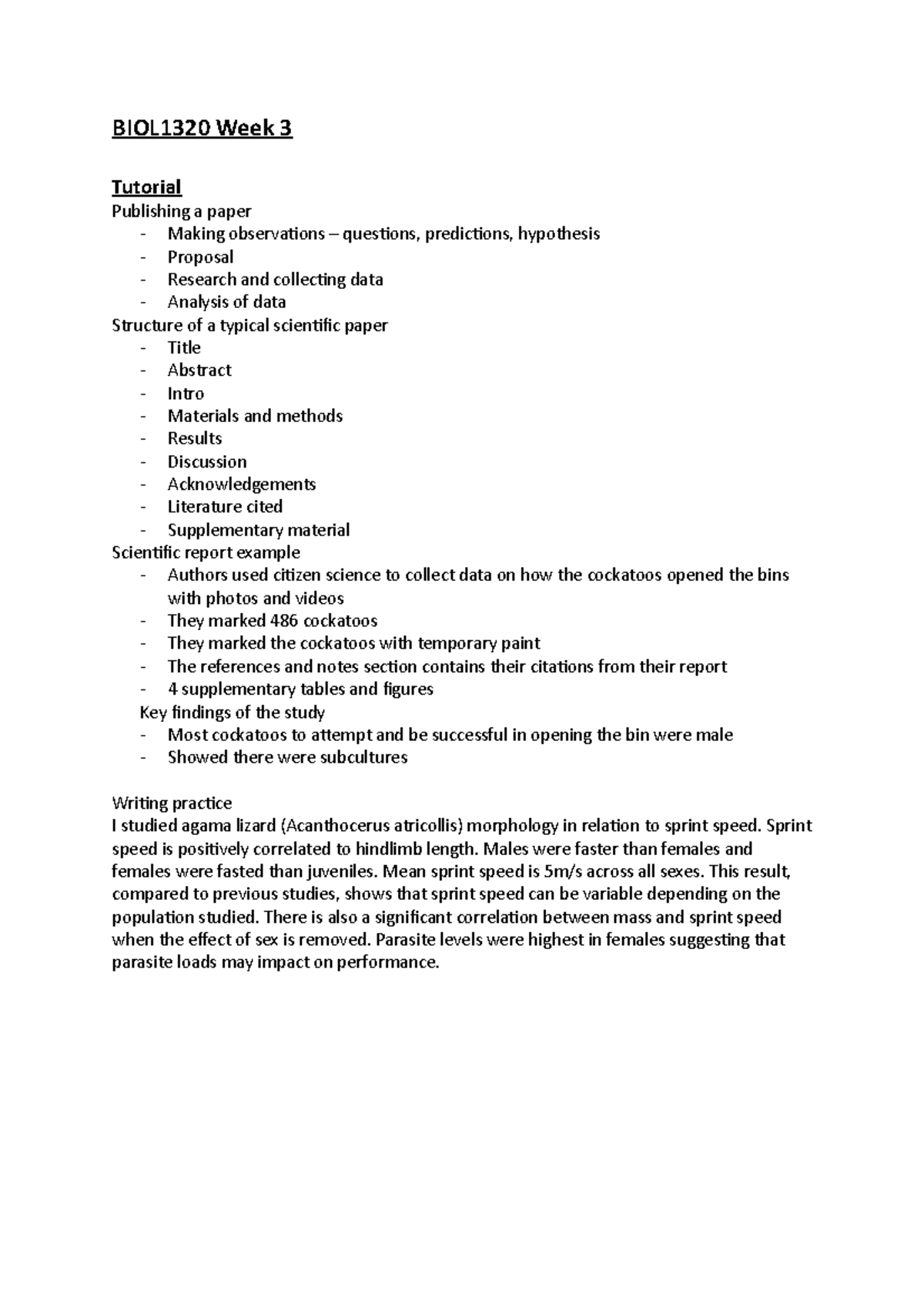 BIOL1320 Week 3 - week 4 notes - BIOL1320 Week 3 Tutorial Publishing a ...