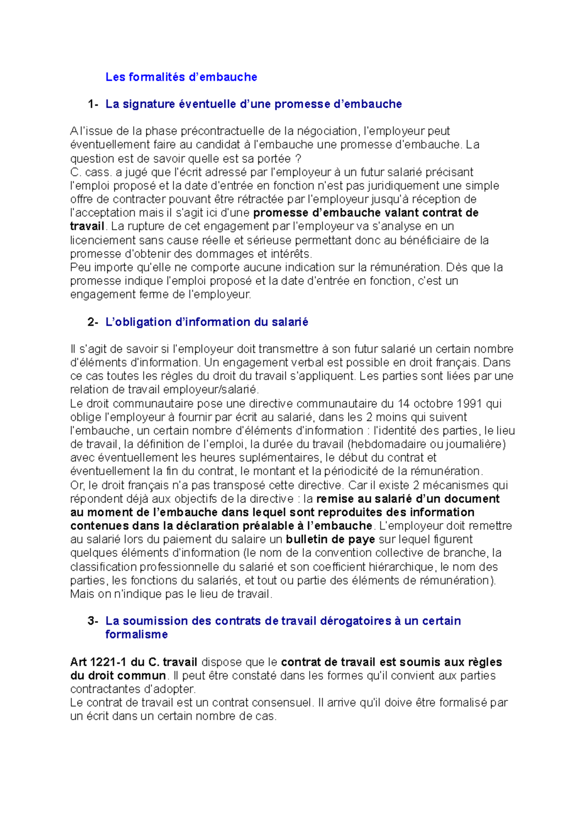 Modele De Promesse D embauche Pour Un Etranger Pdf Les formalités d'embauche - Les formalités d'embauche 1- La signature  éventuelle d'une promesse - Studocu