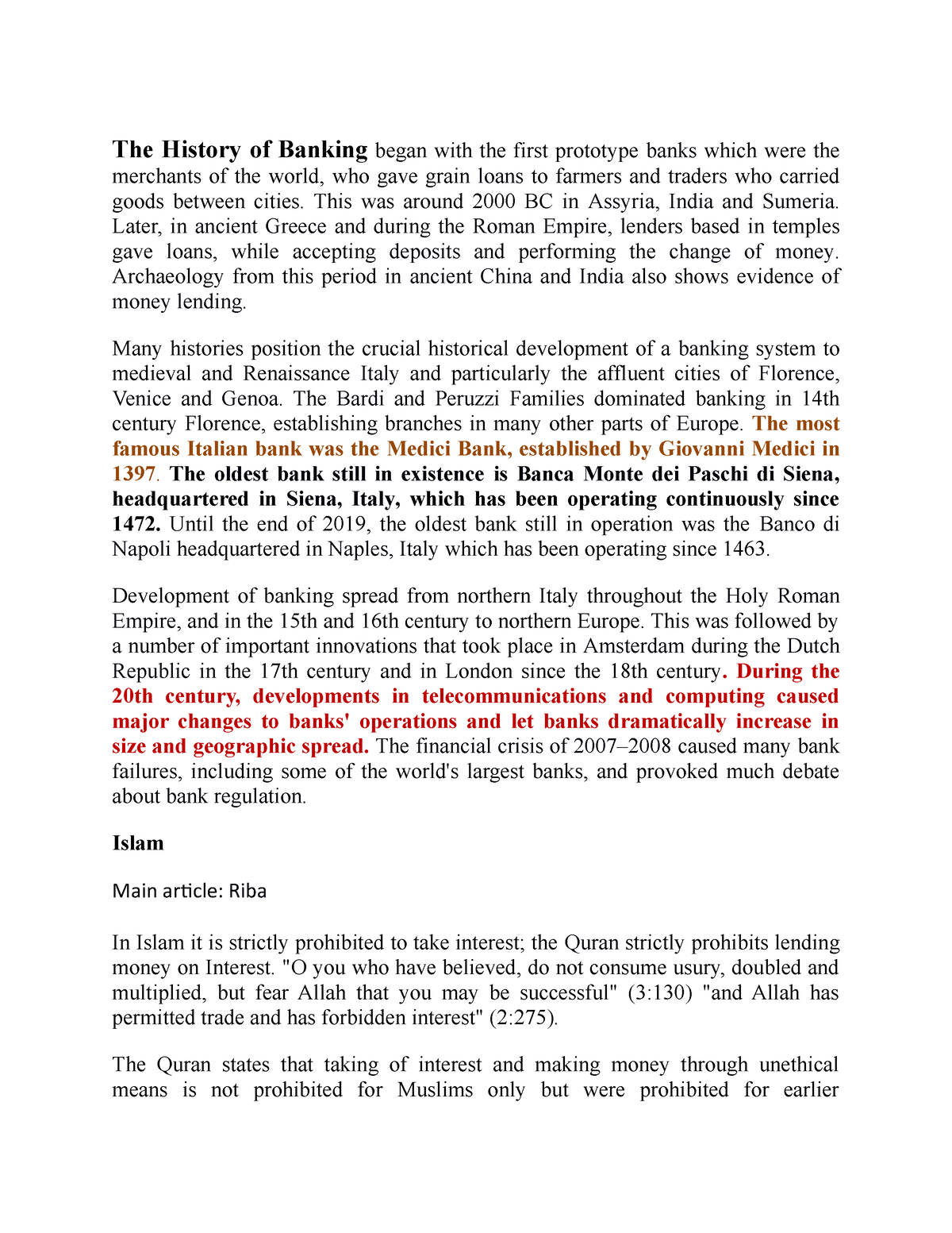 history of banking essay