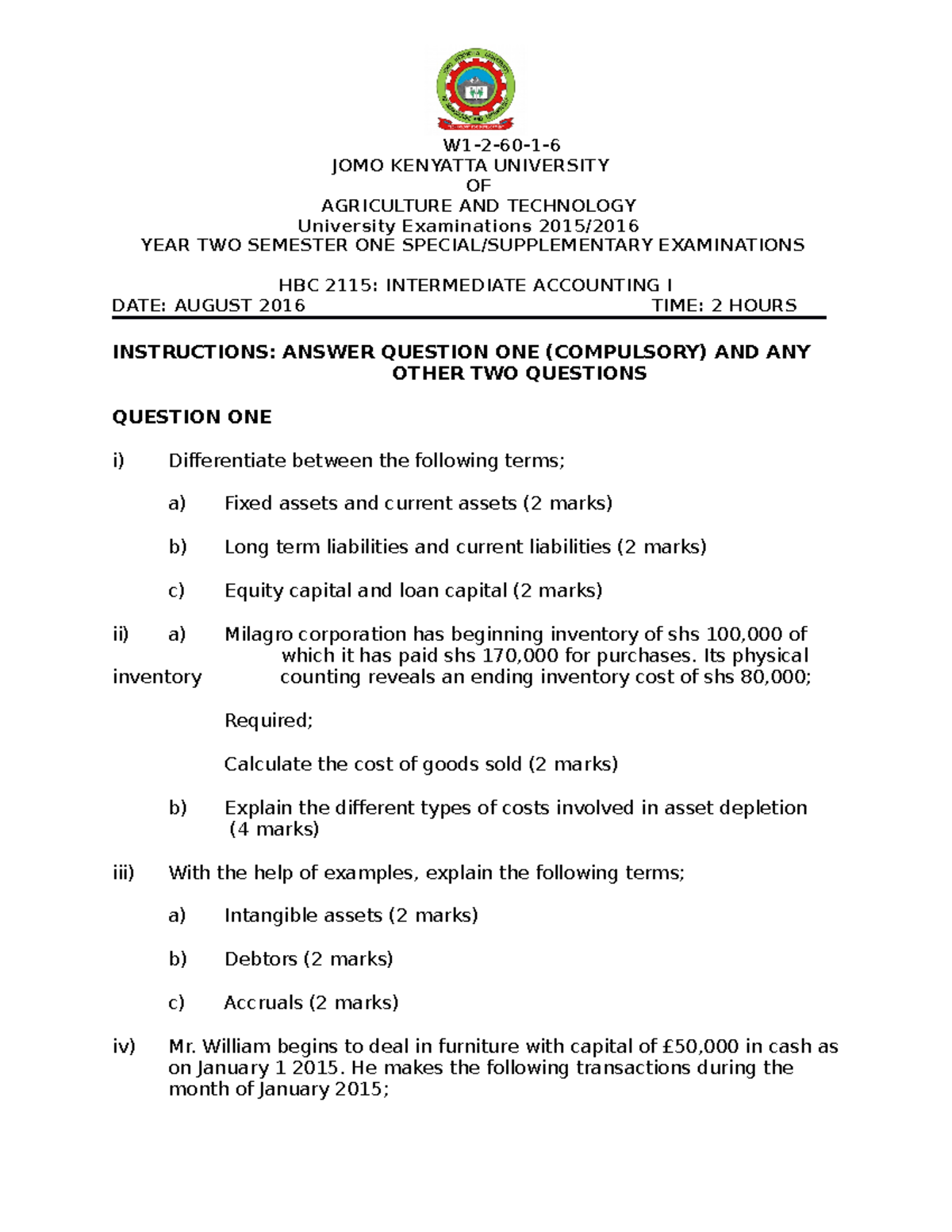 HBC 2115 Intermediate Accounting I - W1-2-60-1- JOMO KENYATTA ...