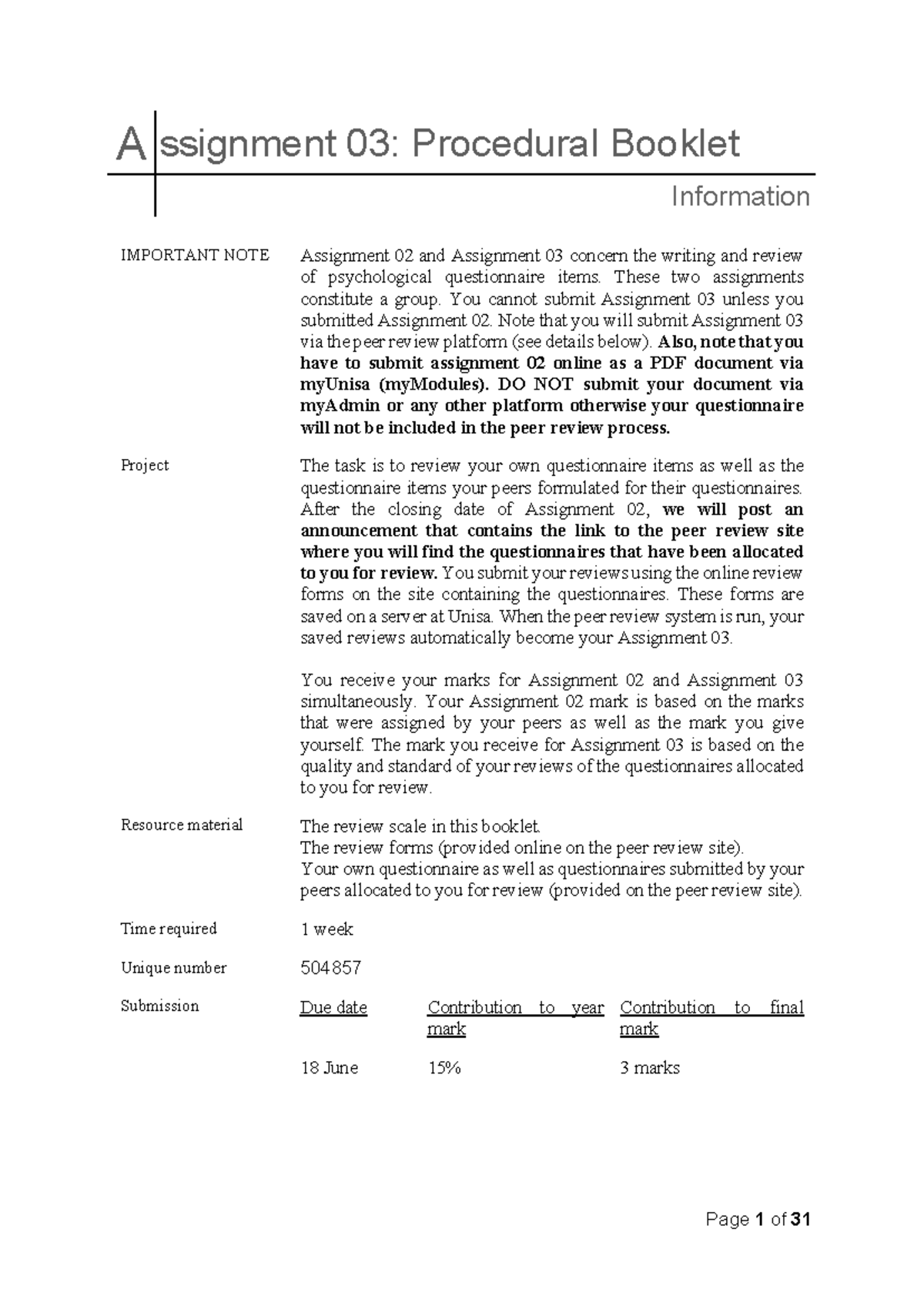 Assignment 03 Procedural Booklet - A ssignment 03: Procedural Booklet ...