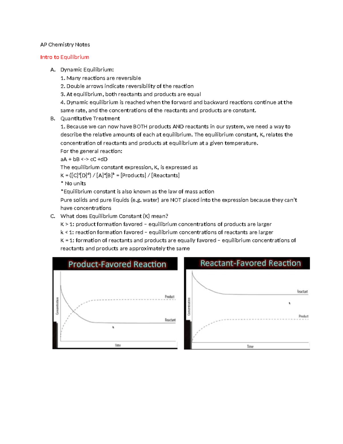 AP Chemistry Notes - AP Chemistry Notes Intro to Equilibrium A. Dynamic ...