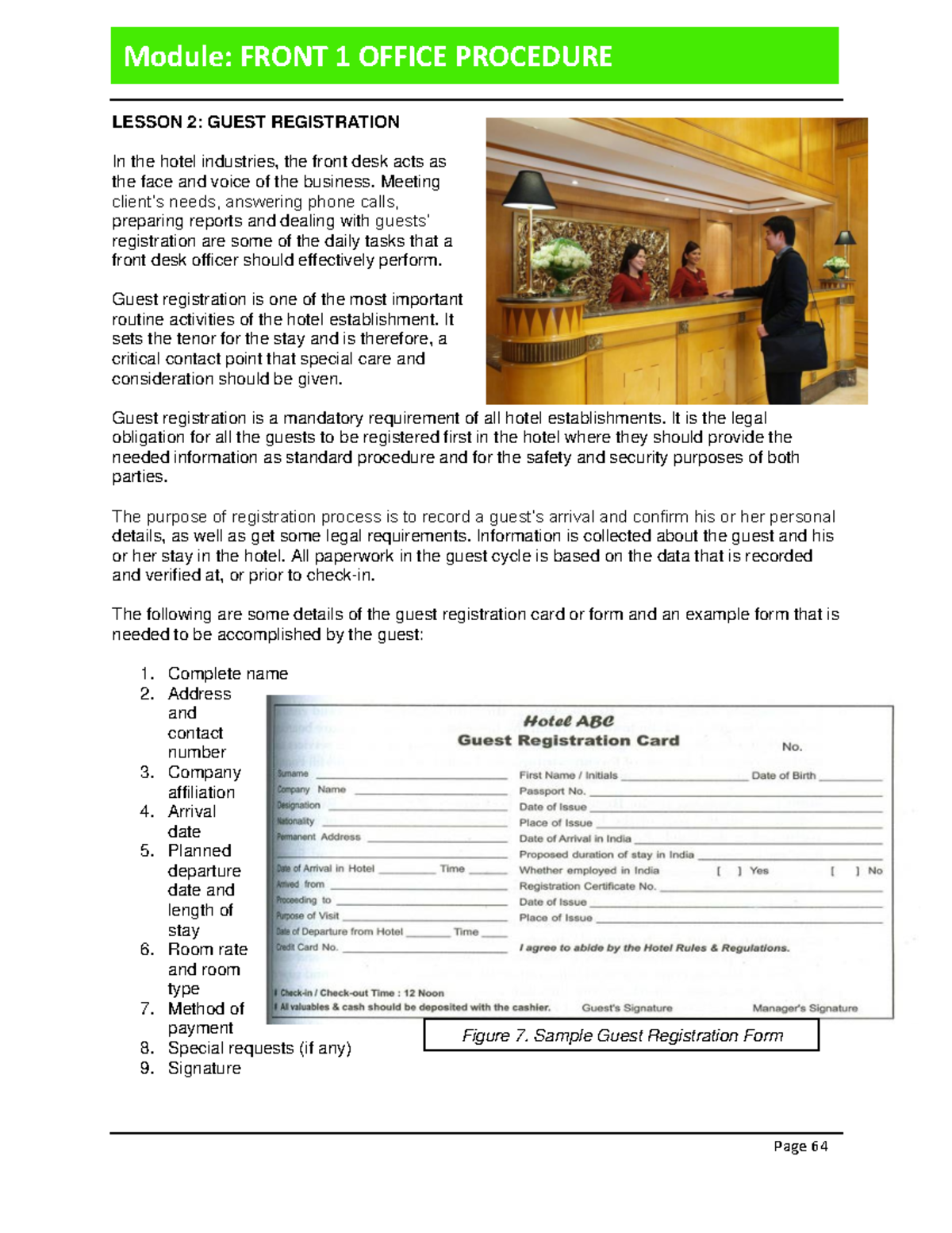 OLFront 1 Chapter 9 Lesson 2 Page 64 Module FRONT 1 OFFICE PROCEDURE