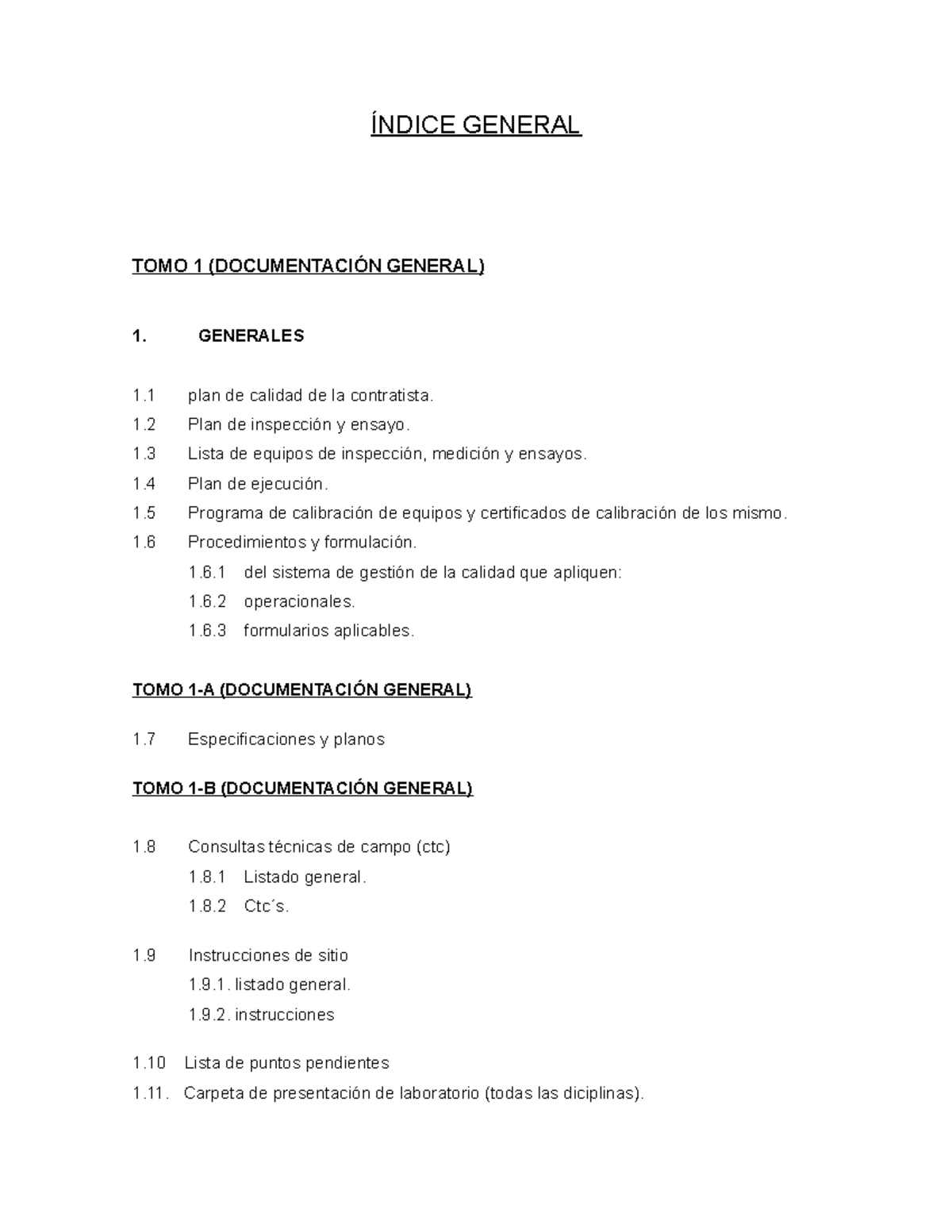 Índice General - INDICE - ÍNDICE GENERAL TOMO 1 (DOCUMENTACIÓN GENERAL ...
