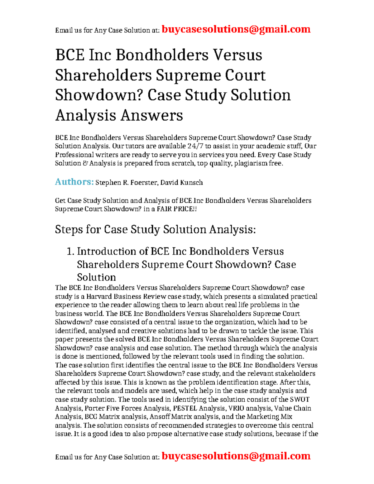 Case Solution BCE Inc Bondholders Versus Shareholders Supreme Court ...
