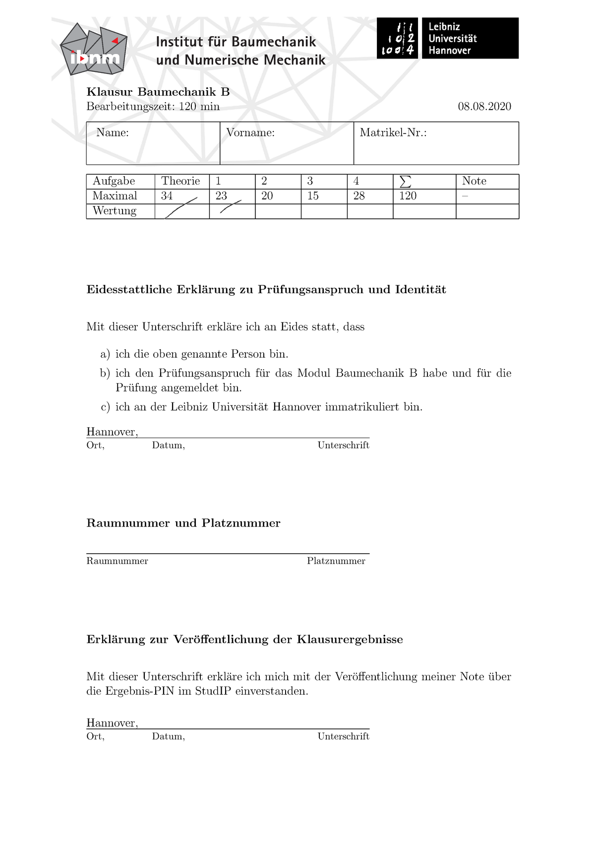 Klausur BMB SS2020 PZA Lösung - Institut Für Baumechanik Und Numerische ...