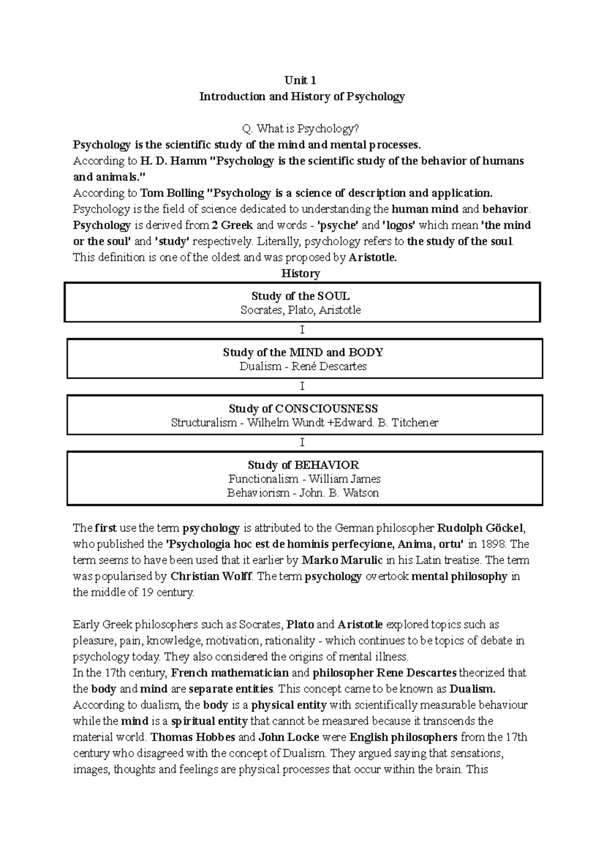 Chapterwise Notes Unit 1 Introduction And History Of Psychology Q 