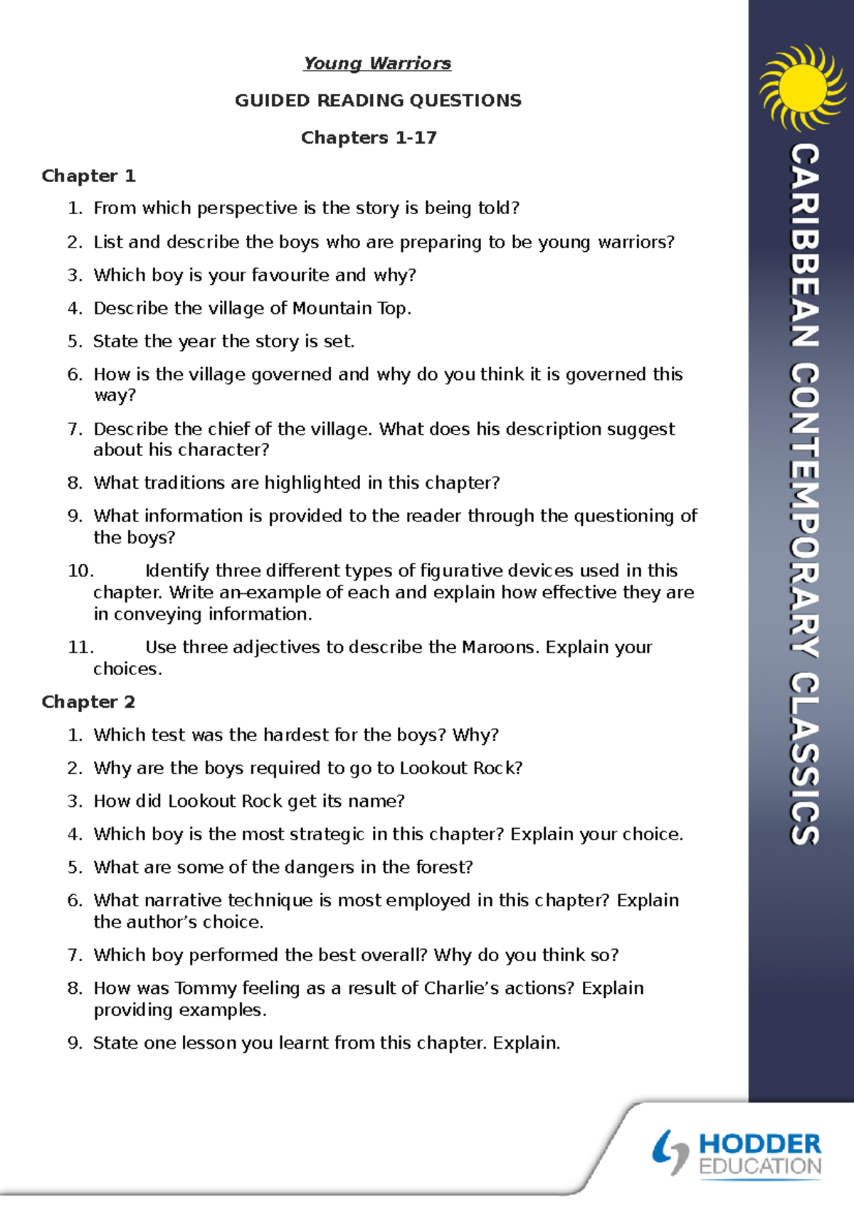 Young- Warriors- Guided- Reading- Questions - Young Warriors GUIDED ...