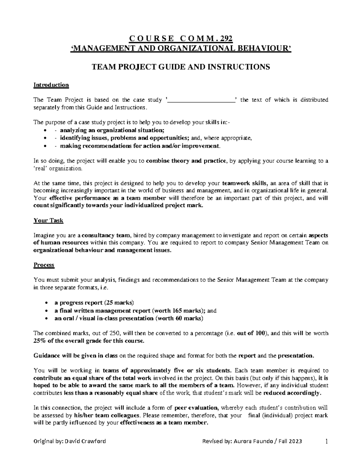 COMM 292 Team Project Guide and Instructions - C O U R S E C O M M. 2 ...