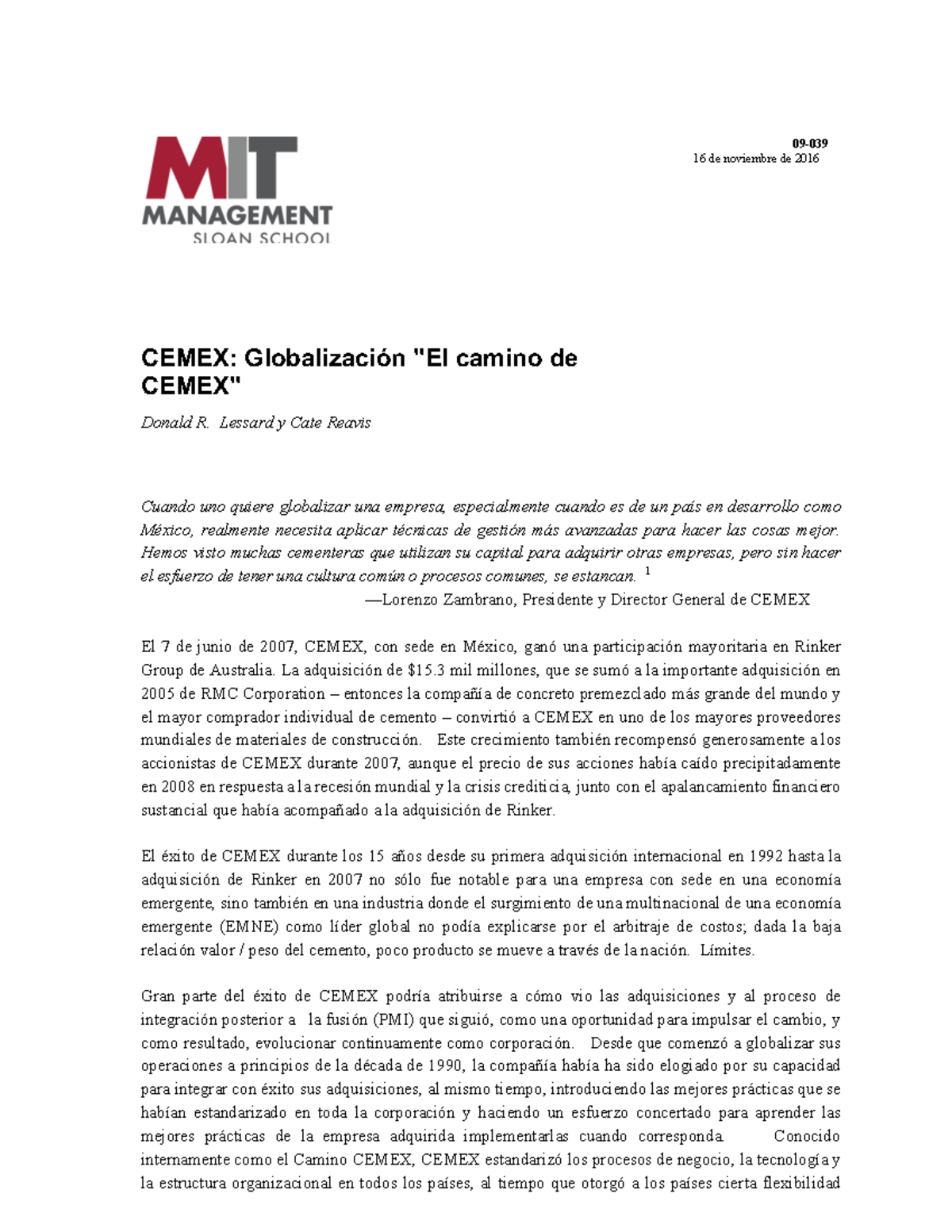 Cemex.Spanish Version - CEMEX: Globalización 