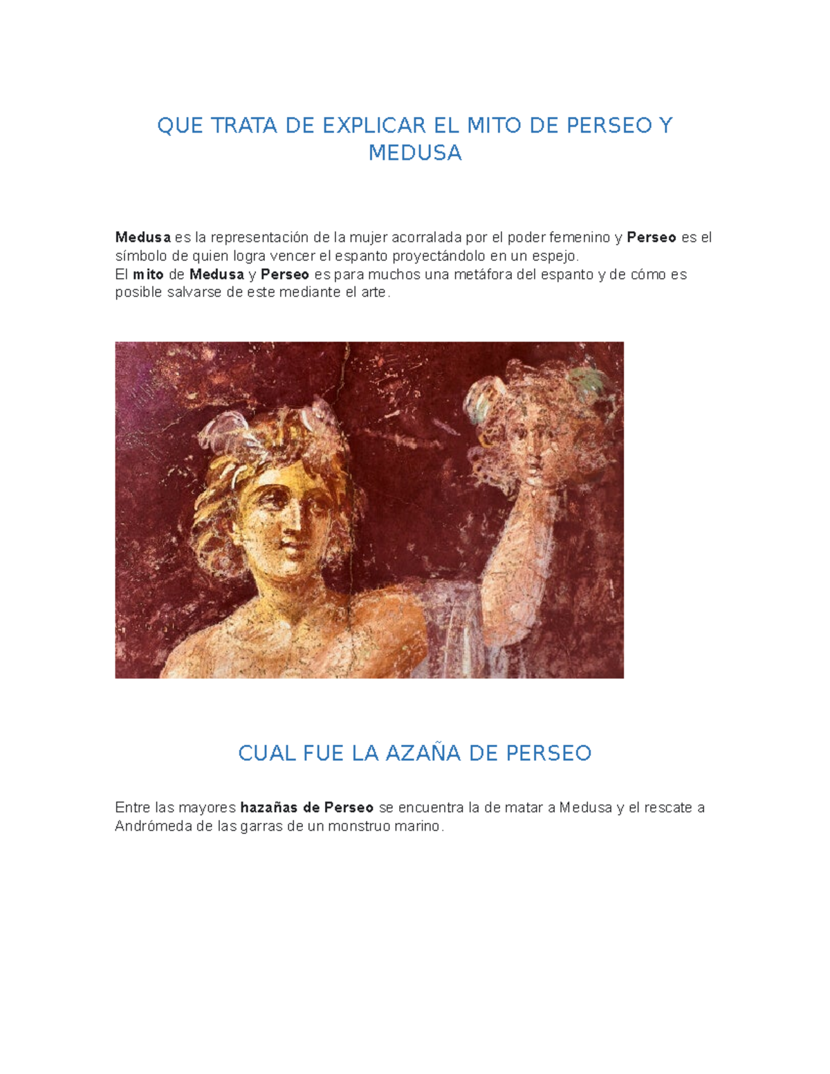 Trabajo De Espa Ol Que Trata De Explicar El Mito De Perseo Y Medusa Medusa Es La