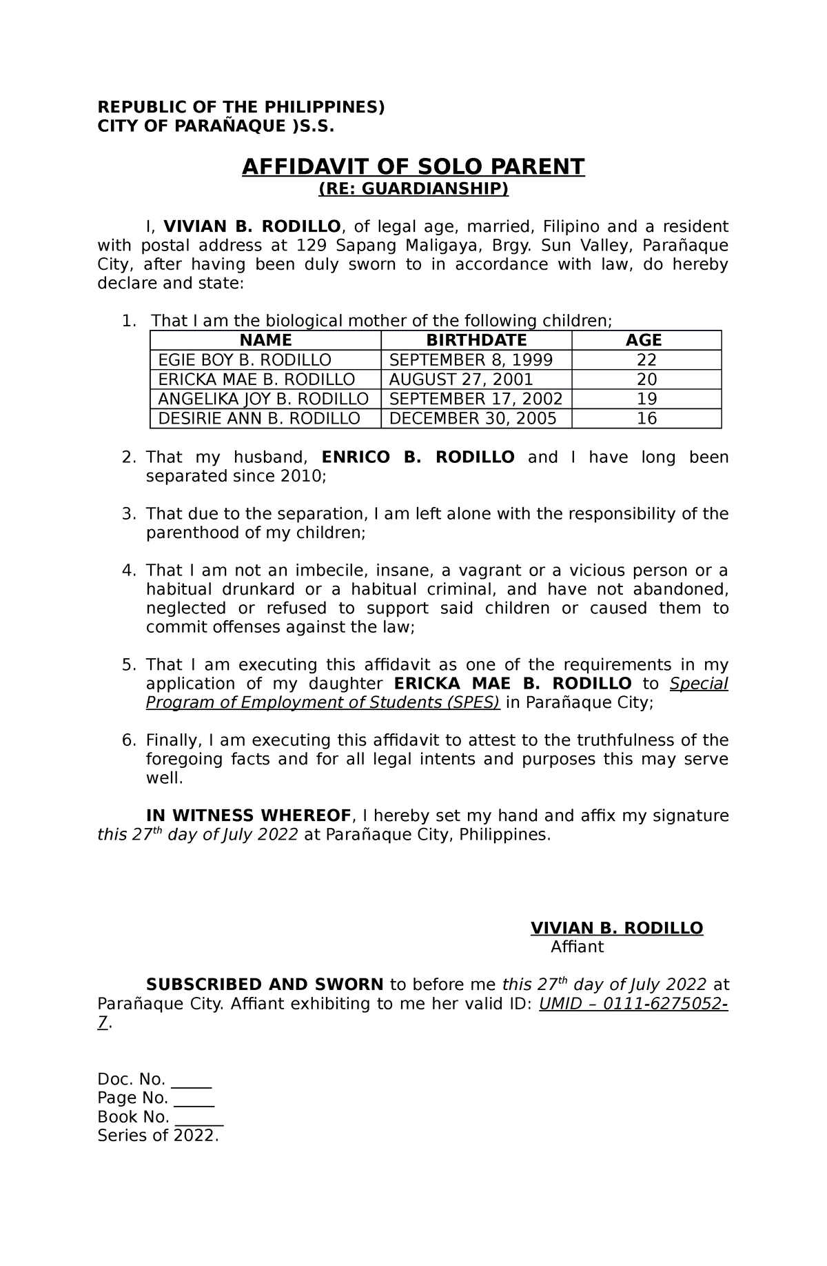 How To Get Notarized Affidavit Of Solo Parent