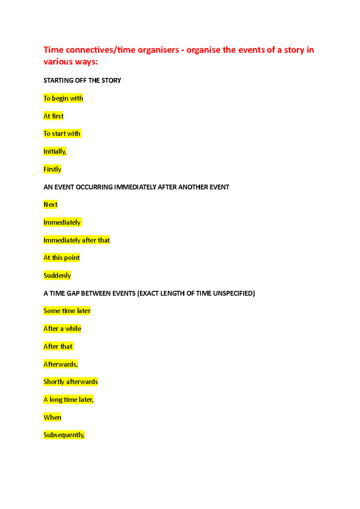 TIME Connectives LIST[ 598] Time connectives/time organisers