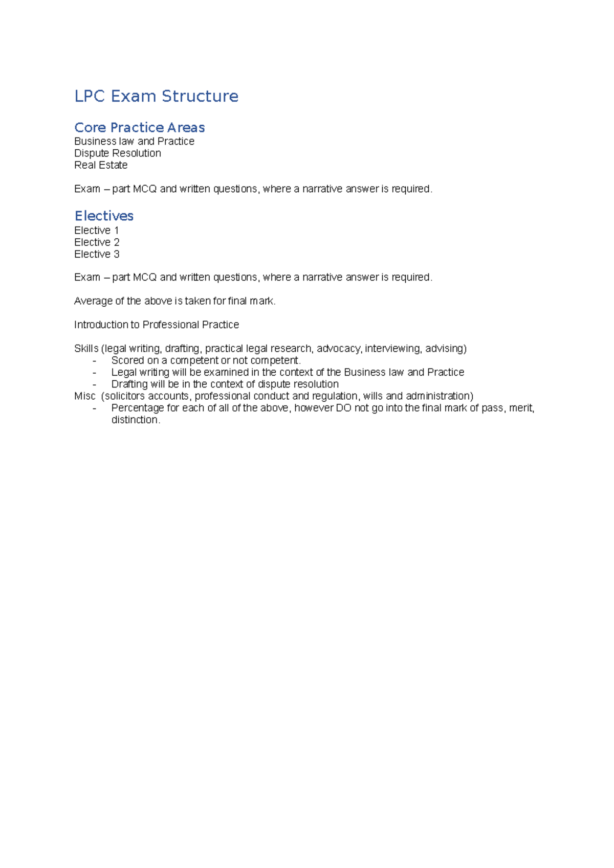 LPC Exam Structure LPC Exam Structure Core Practice Areas Business