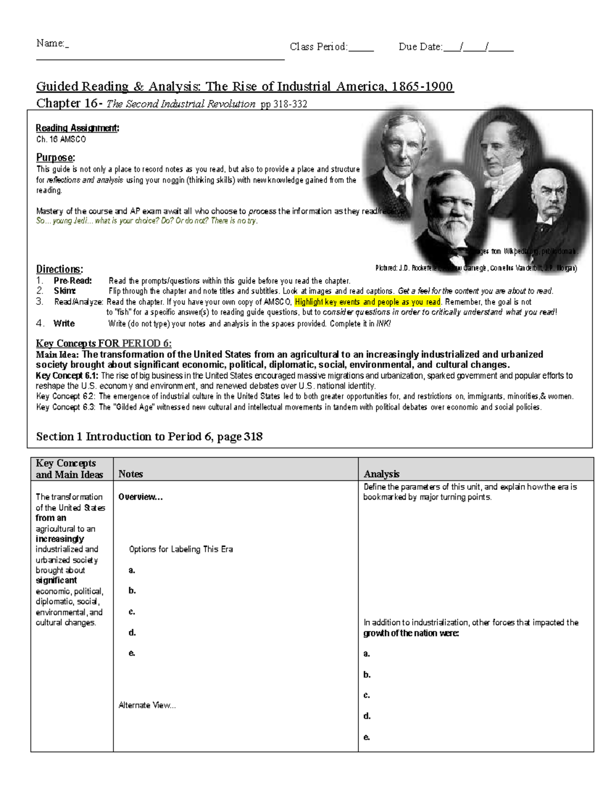 Amsco Chapter 16 Guided Reading (Unit 12) - Name: Class Period: Due ...