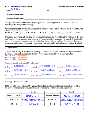 Rec4 FP Worksheet - CS 367 - Recitation #4 Worksheet Floating Point ...