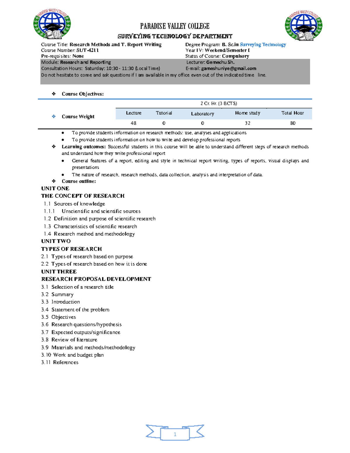 Research Methods and Technical Report Writing Course Outline - PARADISE ...