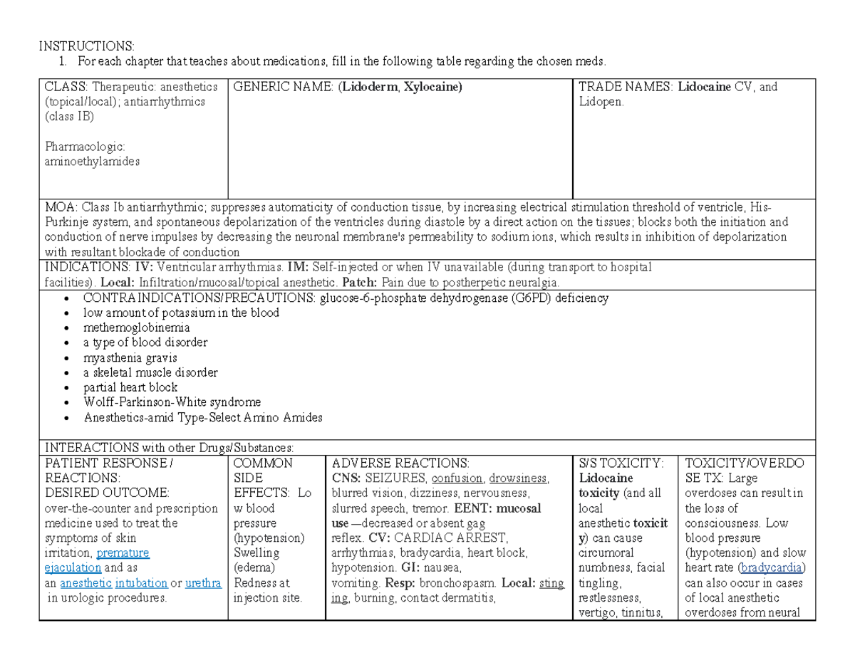 Xylocaine - INSTRUCTIONS: For each chapter that teaches about ...