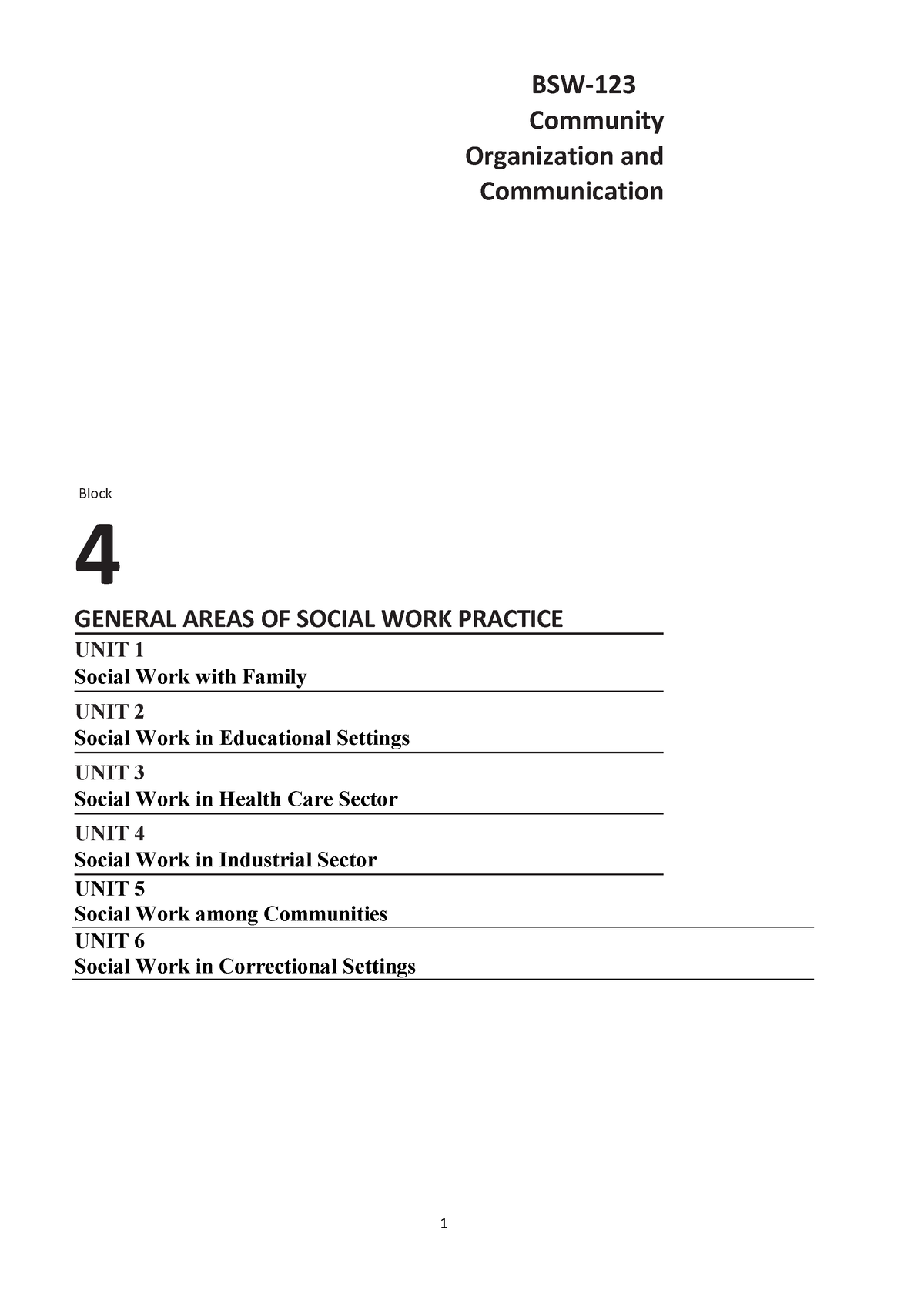 BSW-123 E Block-4 - General Areas Of Social Work Practice - BSW ...