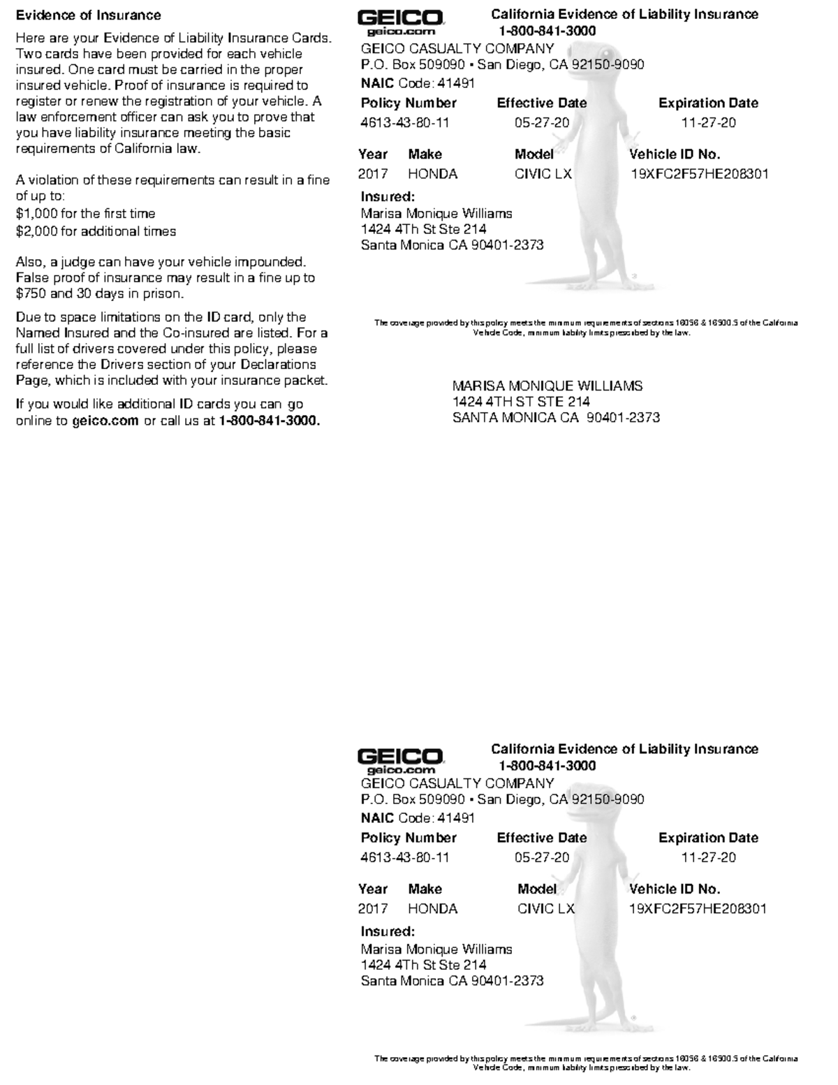 Fake insurance Evidence of Insurance Here are your Evidence of