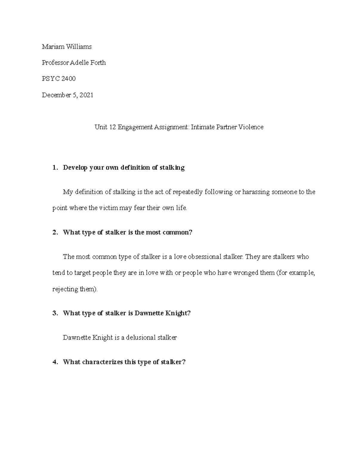 Unit 12 Engagement Assignment - Mariam Williams Professor Adelle Forth ...