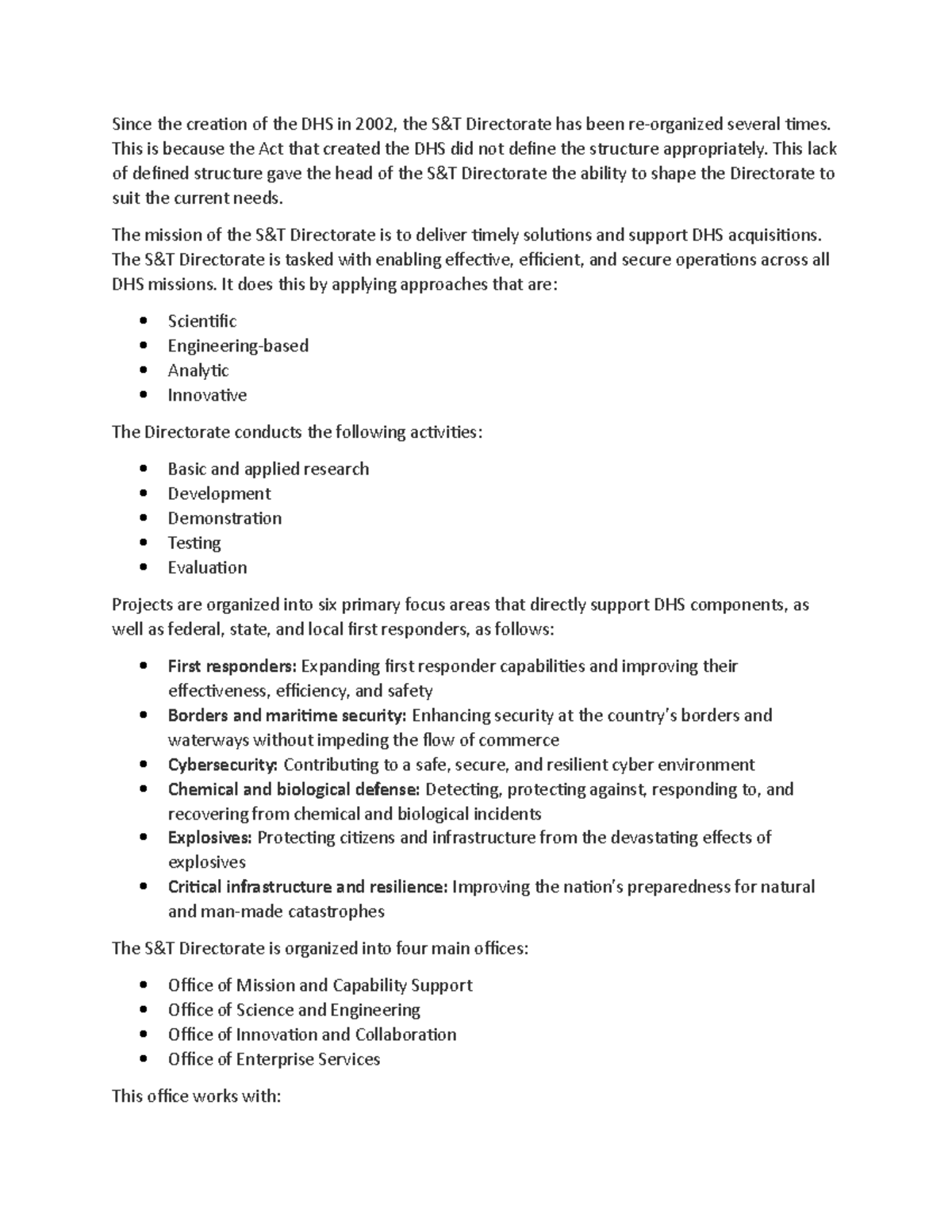 science-and-technology-directorate-since-the-creation-of-the-dhs-in-2002-the-s-t-directorate