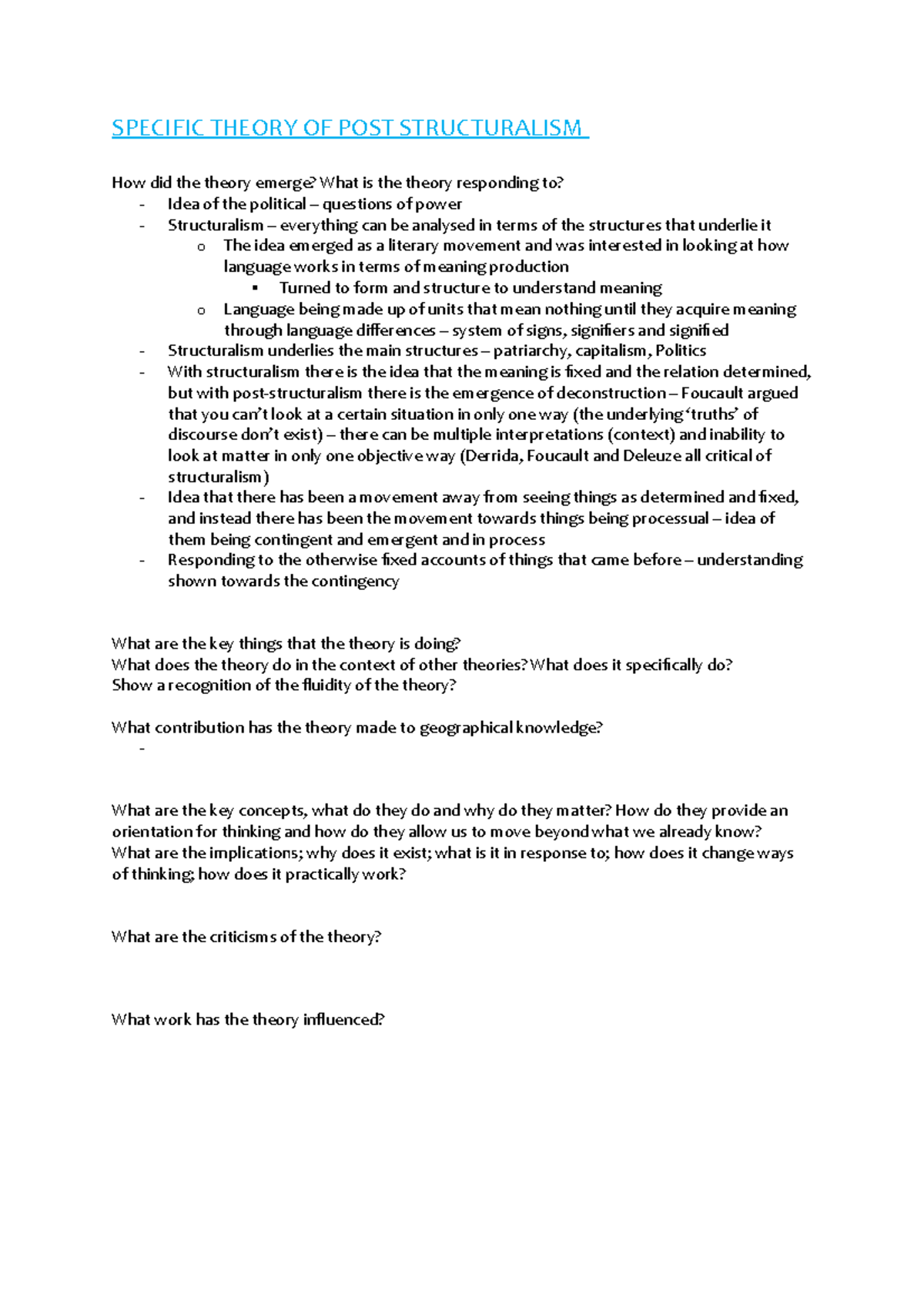 Specific Theory OF POST Structuralism SPECIFIC THEORY OF POST