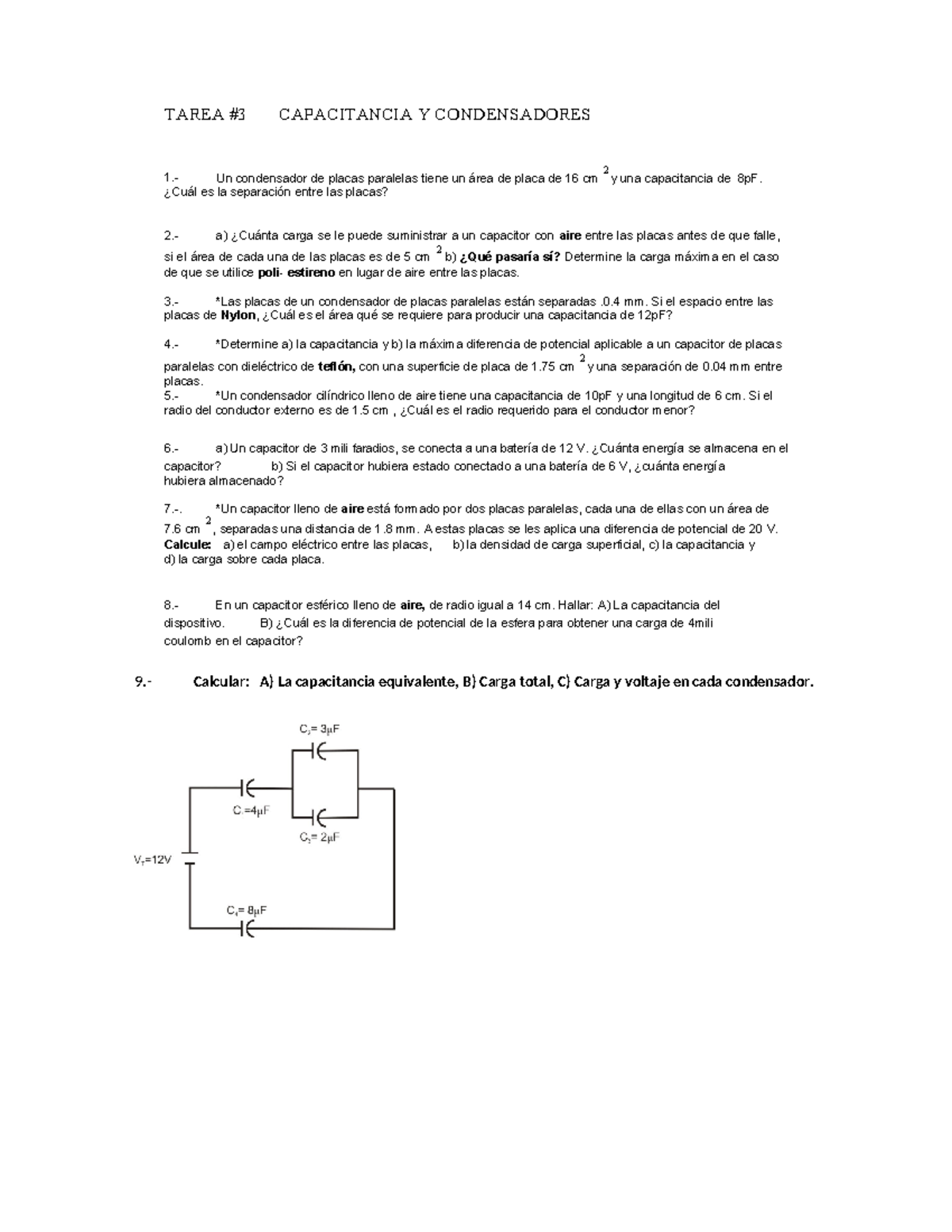 Tarea #3 DE Capacitancia Y Condensadores - TAREA #3 CAPACITANCIA Y ...