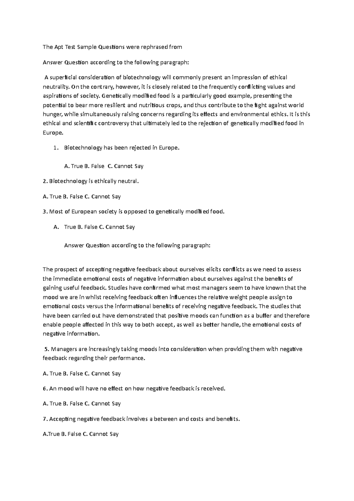 The Apt Test Sample Questions were rephrased from 111111 - The Apt Test ...