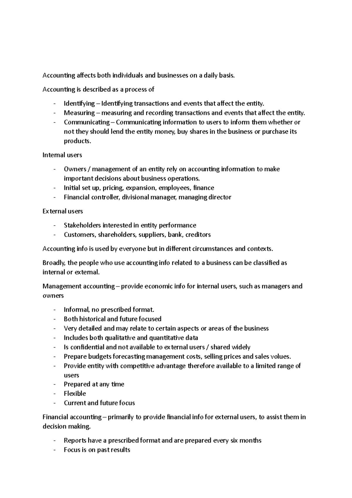 Accountingnotes for accounting for managers monash ACW1200 Monash