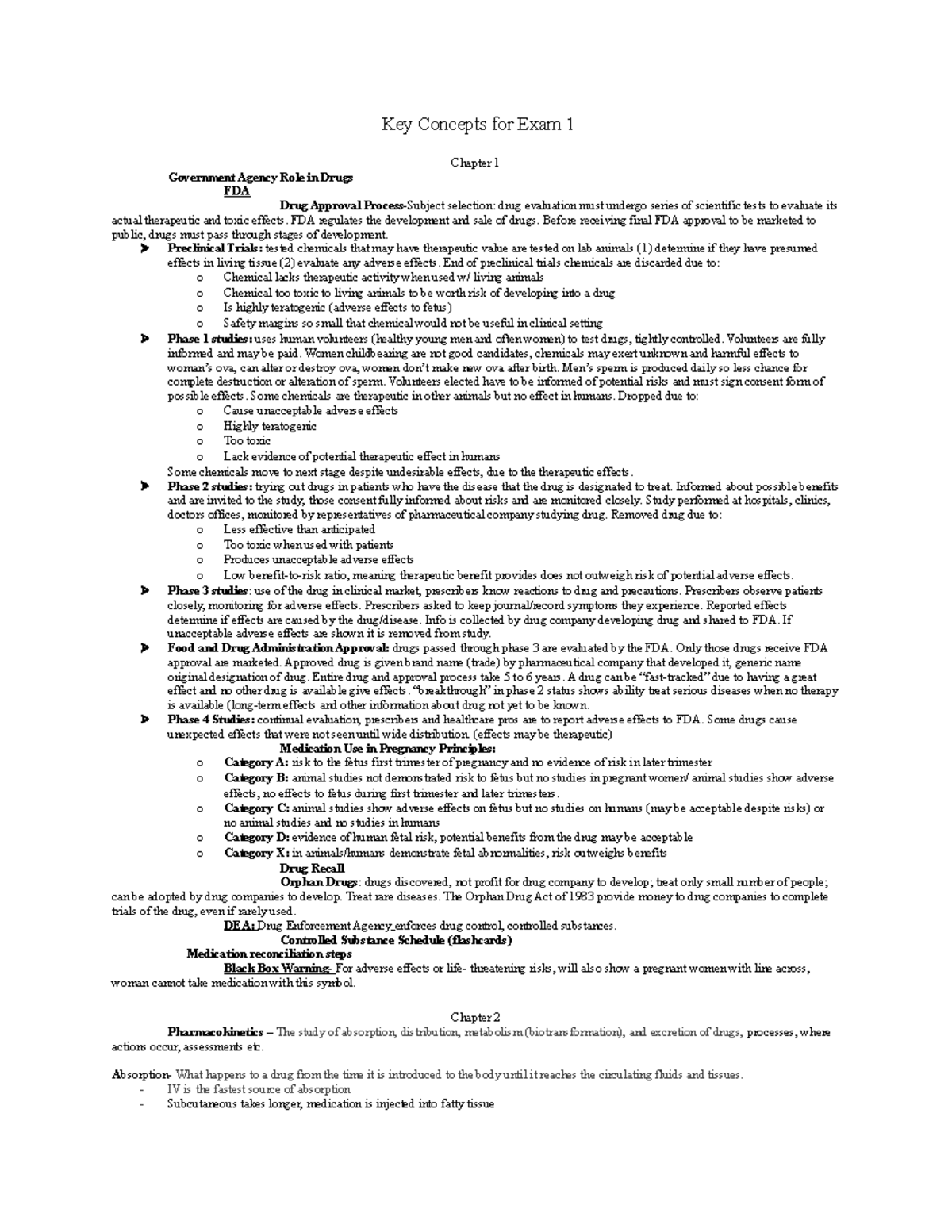 Pharmscology Exam 1 Review - Key Concepts For Exam 1 Chapter 1 ...