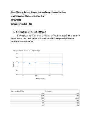 lab report for pendulum experiment