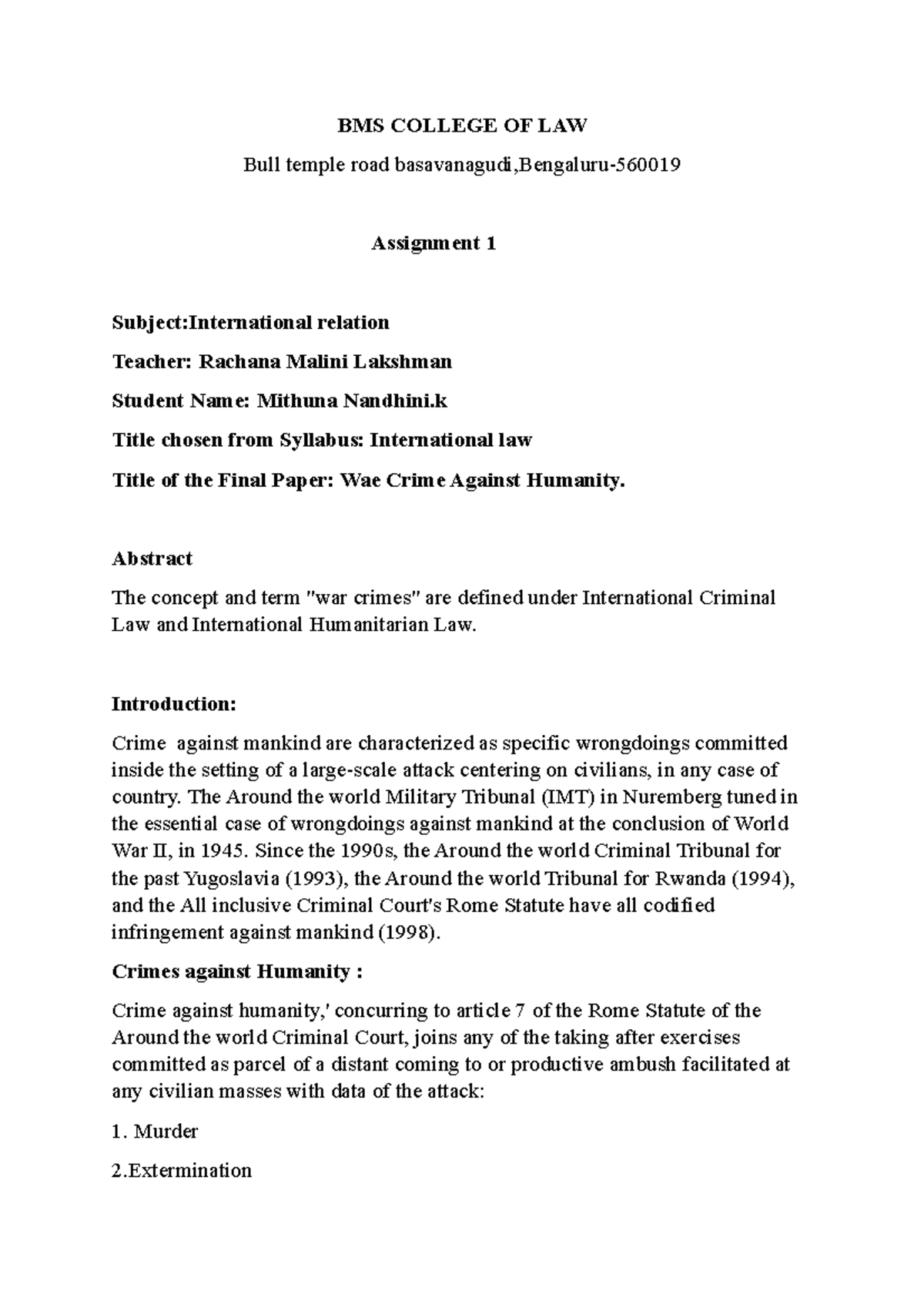 Crime against humanity - Abstract The concept and term 