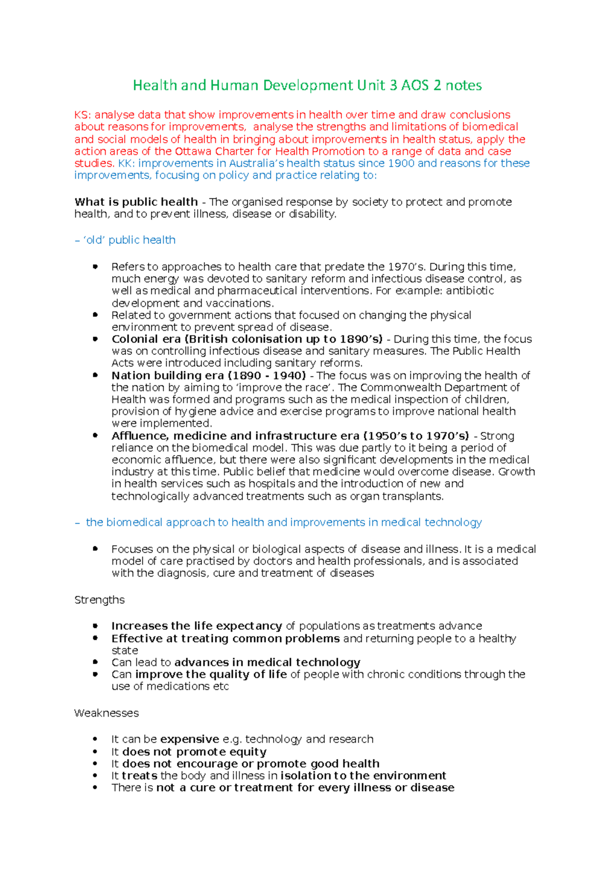 Health and Human Development Unit 3 AOS 2 notes - KK: improvements in ...