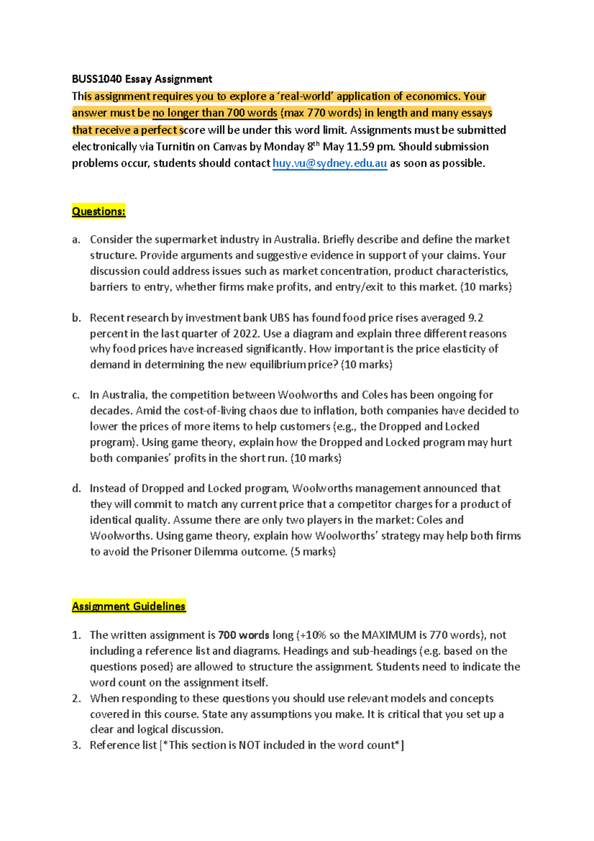 BUSS1040 assignment 2023 copy 2 - BUSS1040 - USyd - Studocu