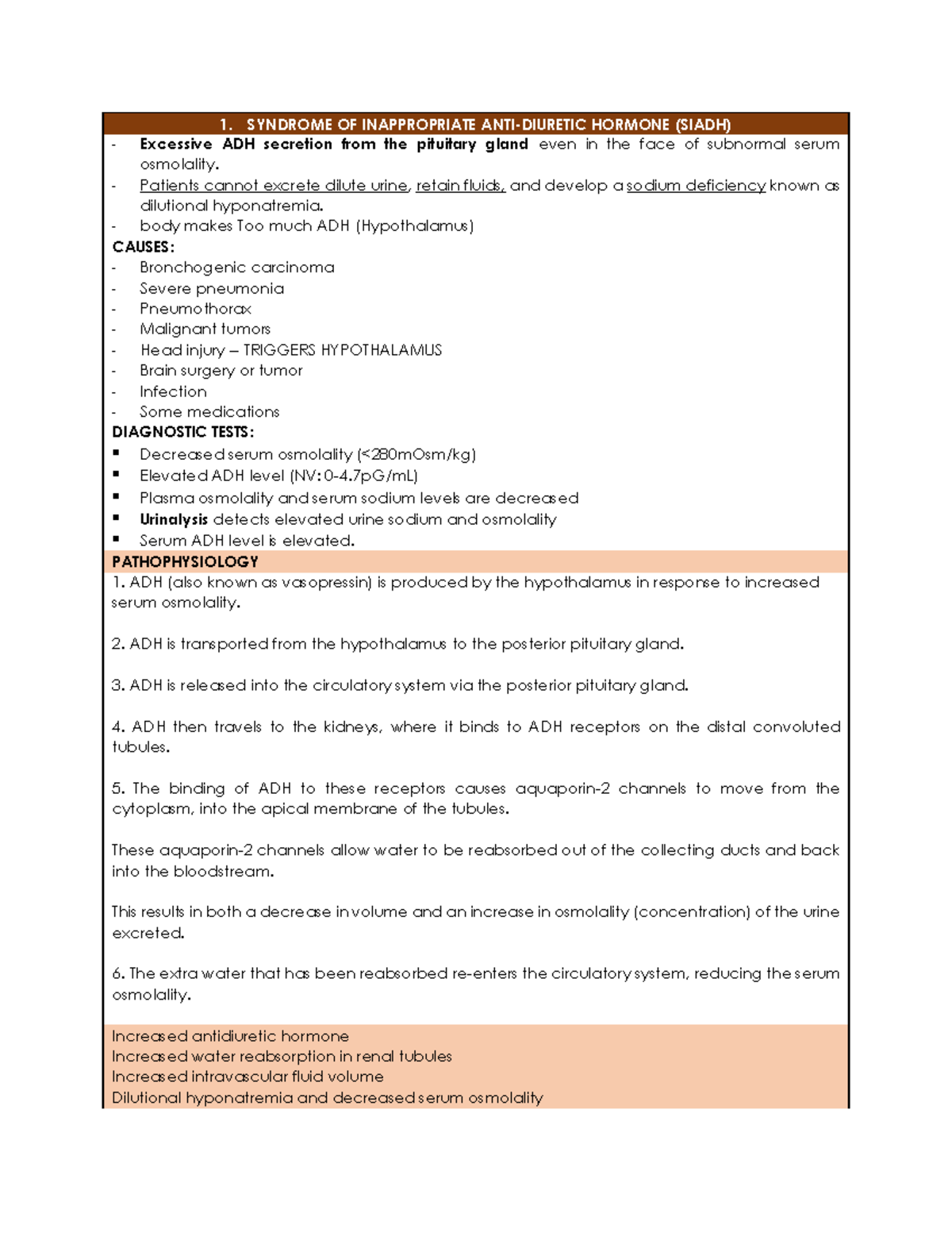 Syndrome OF Inappropriate - 1. SYNDROME OF INAPPROPRIATE ANTI-DIURETIC ...