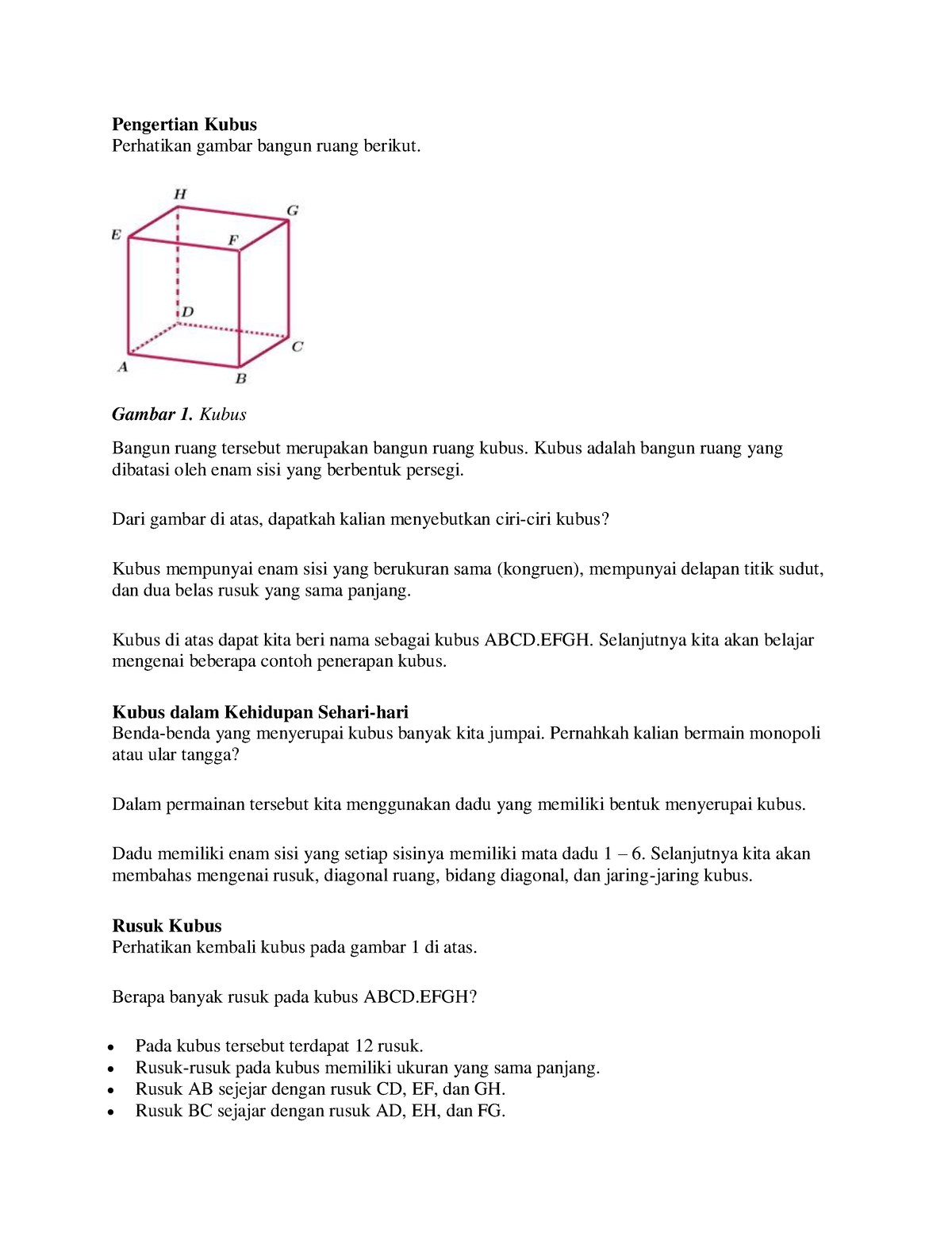 Kubus Pengertian Kubus Perhatikan Gambar Bangun Ruang Berikut Gambar 1 Kubus Bangun Ruang 8319