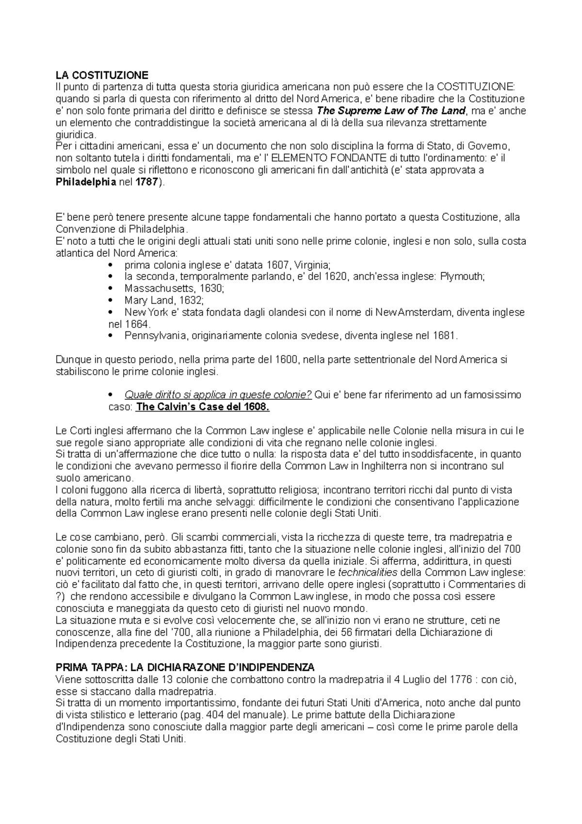 LA Costituzione Americana appunti sistemi giuridici comparati LA