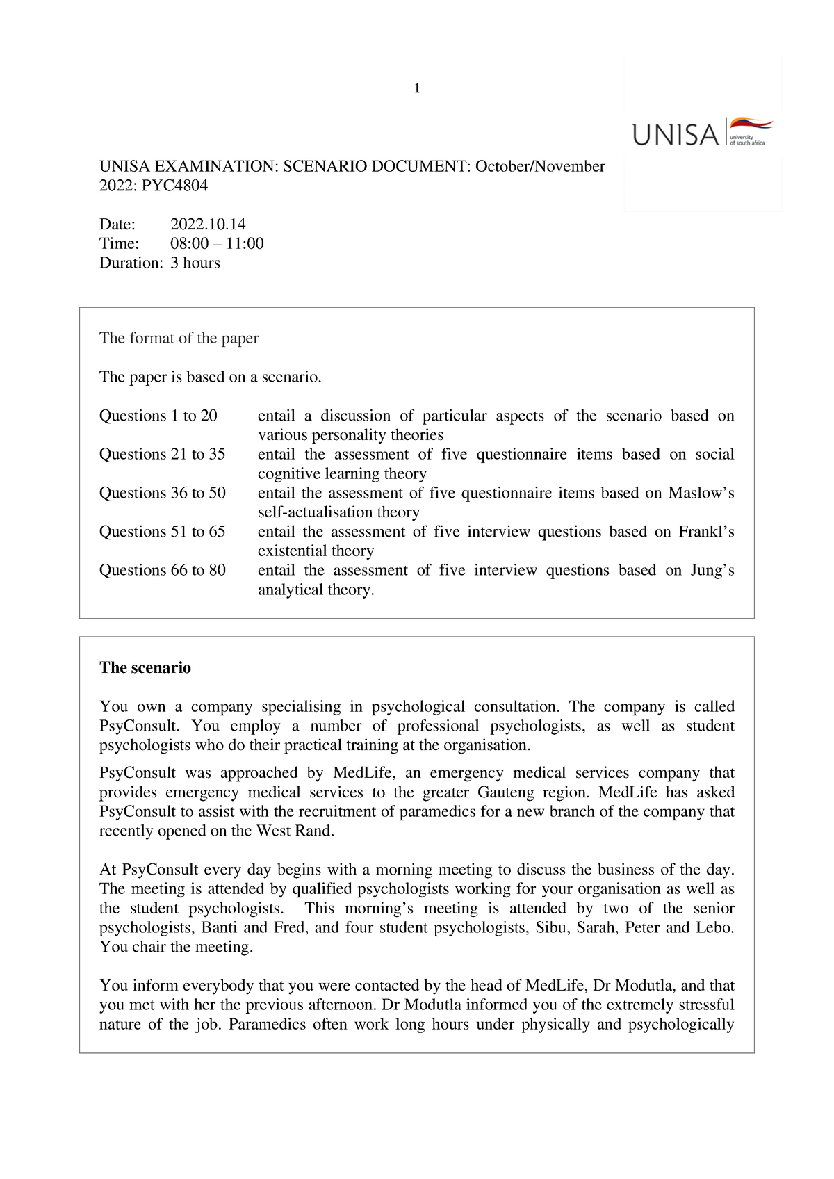 unisa thesis examination