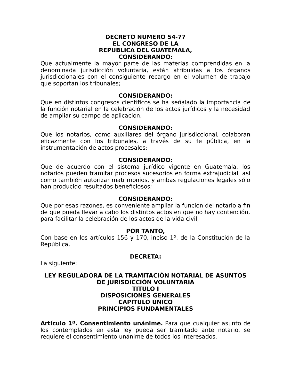 Decreto Numero 54 77 Ley Reguladora De Tramitacion Notarial De Asuntos De Jurisdiccion 7447