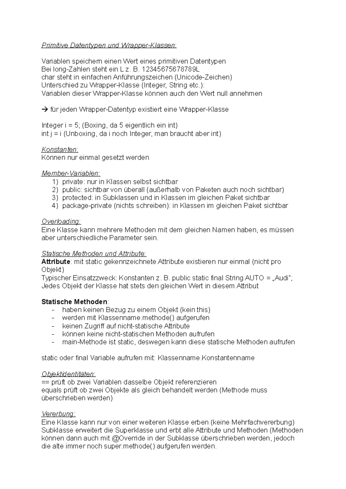 Programmieren Zusammenfassung - Primitive Datentypen und Wrapper ...