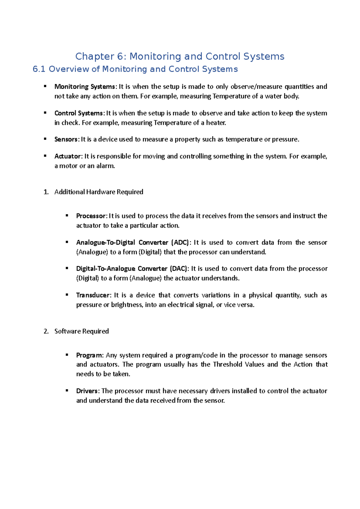 C C.S Chapter 6 Monitoring and Control Systems 6 Overview of
