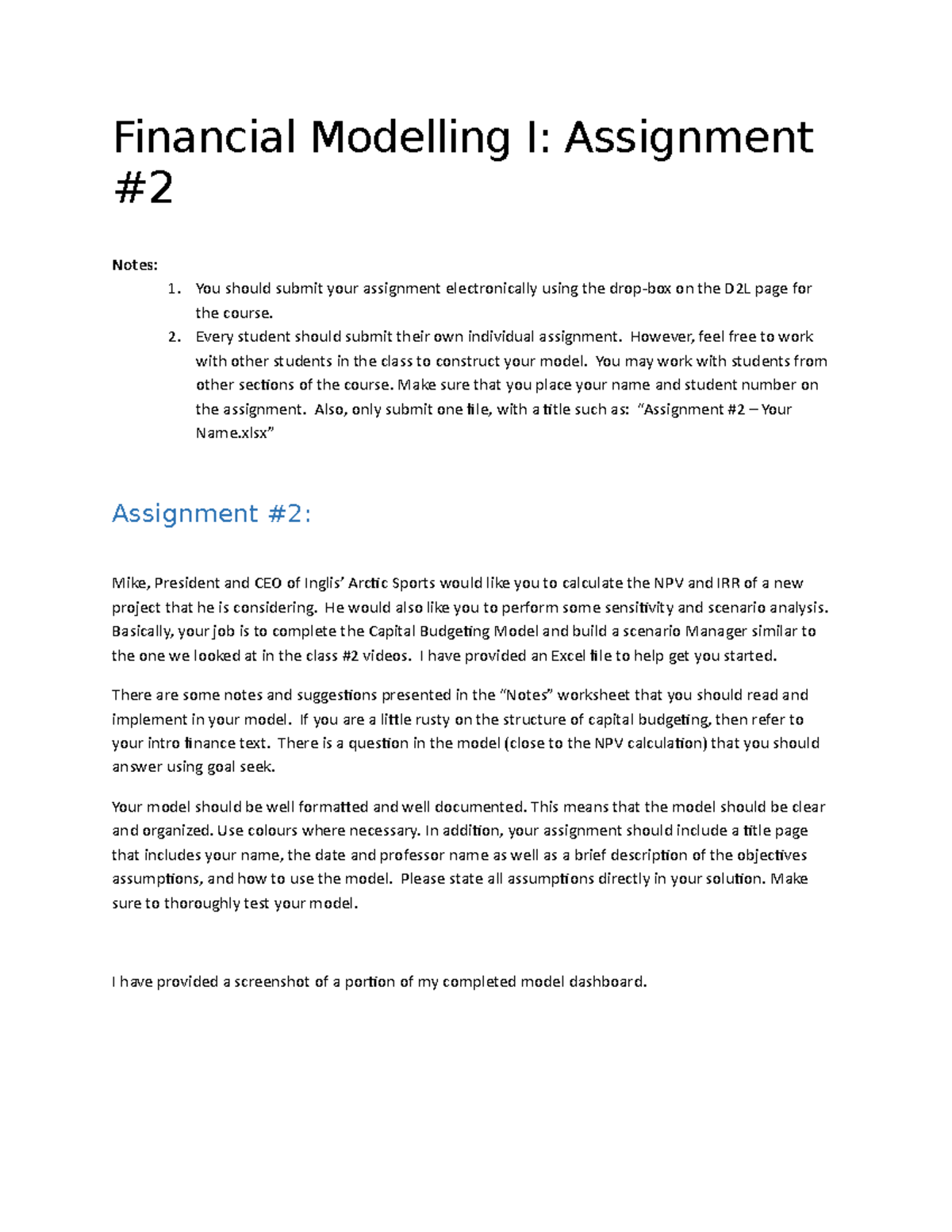 Assignment #2 - IAS Capital Budgeting and Scenario Analysis - Financial ...