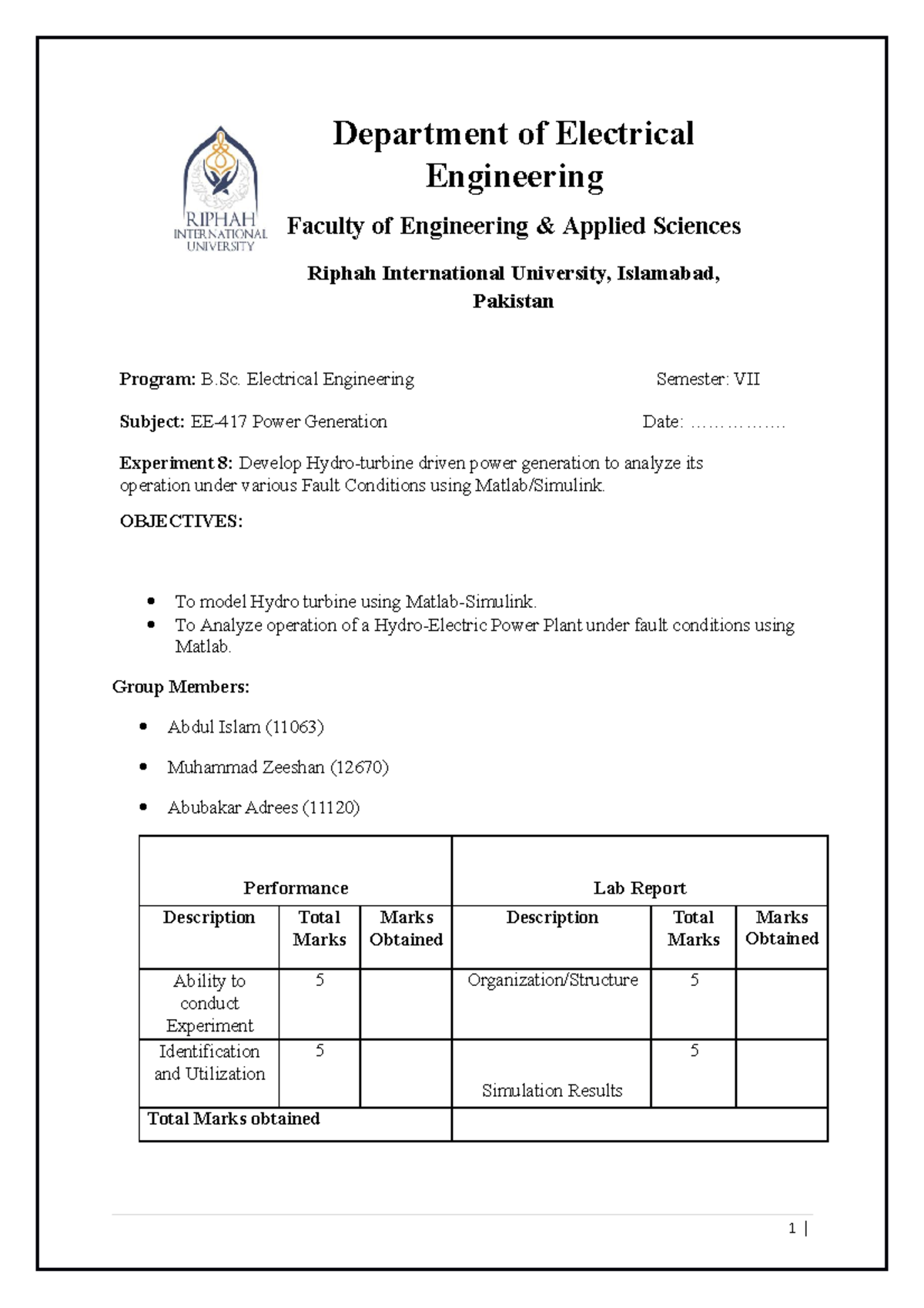 PGL 08 - lab report - Department of Electrical Engineering Faculty of ...