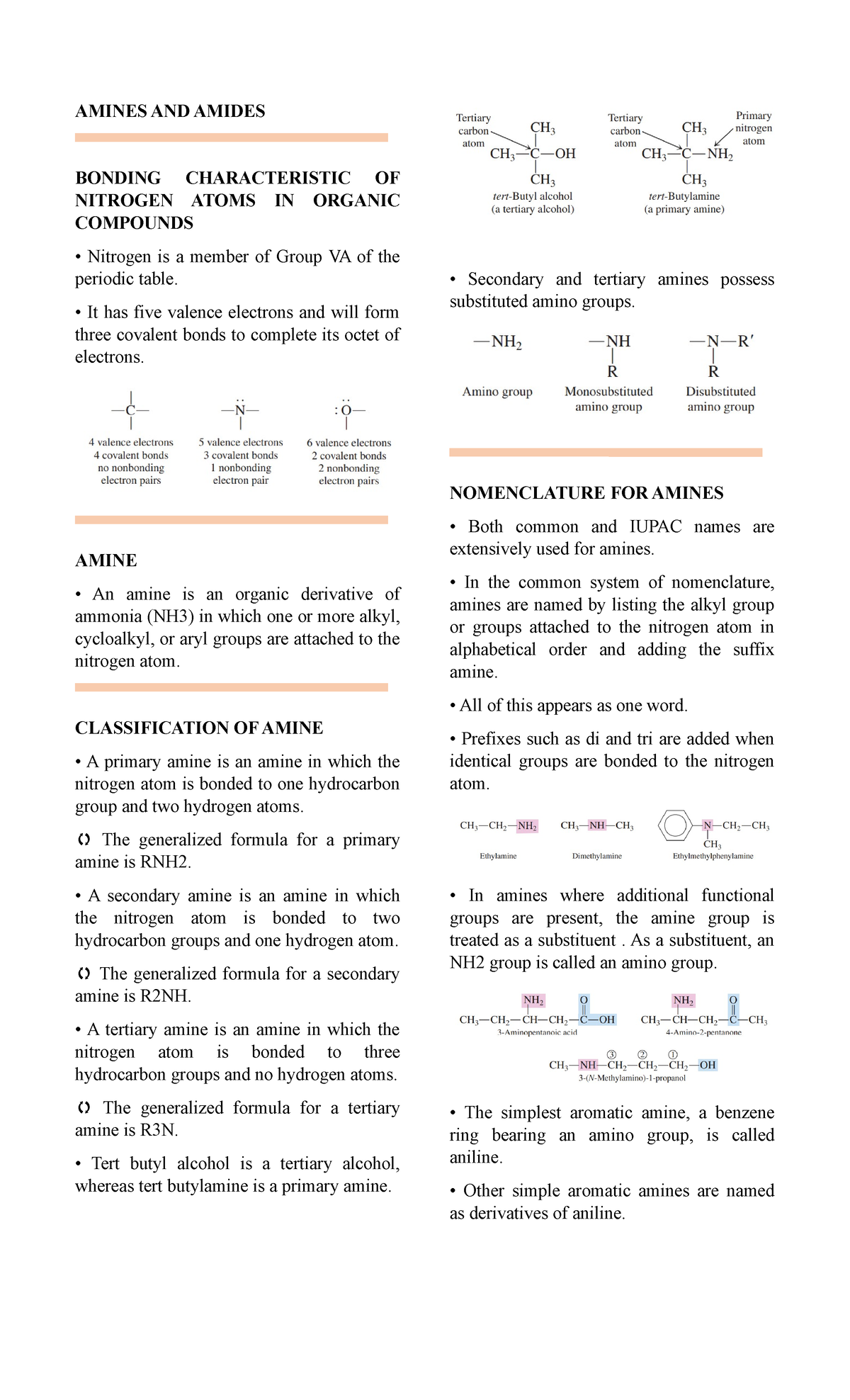 Week 17 - AMINES AND AMIDES BONDING CHARACTERISTIC OF NITROGEN ATOMS IN ...