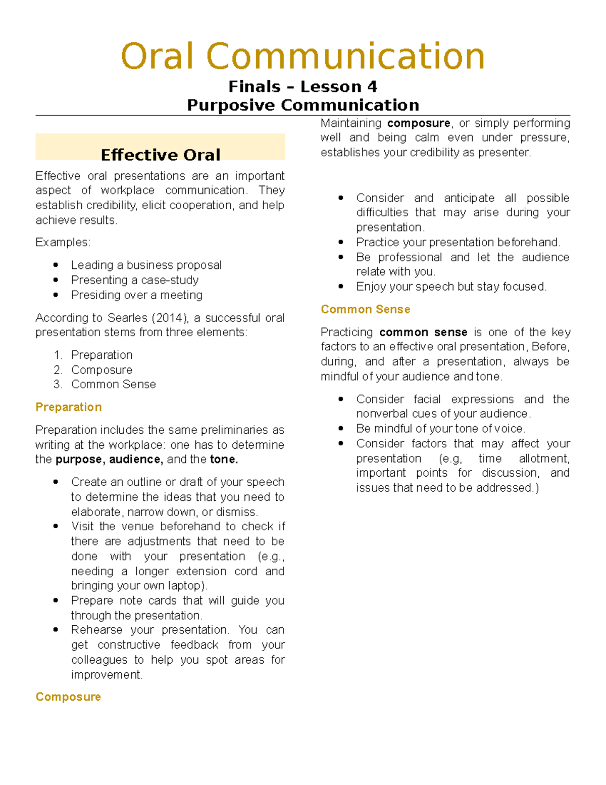 Lesson 11 Oral Communication - Medical technology - UBian - Studocu